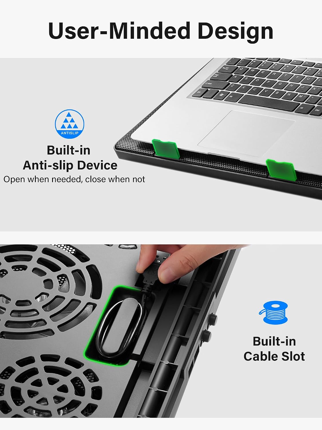 Kootek Laptop Cooling Pad Cooler Stand with 5 Quiet Fans for 12"-17" Laptop | 5 Fans, USB Powered, Laptop Cooling Stand with 2 USB Hub, 6 Adjustable Height, 360° Cooling Coverage, Anti-Slip, Blue LED