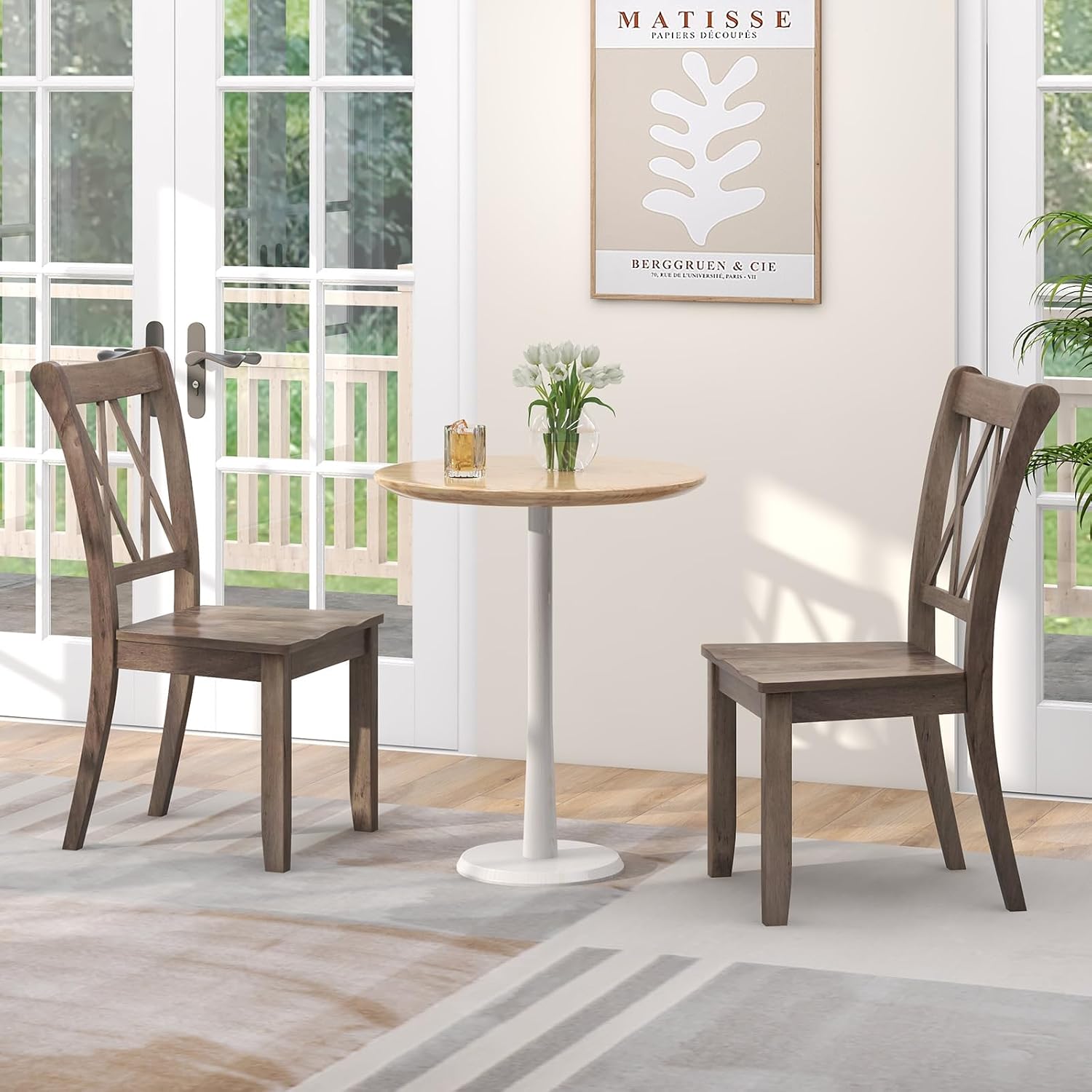 Giantex Set of 2 Dining Chairs, Rubber Wood Dining Room Chair, Farmhouse Dining Side Chairs, Max Load 400 Lbs, Wooden Kitchen Chairs for Home Kitchen