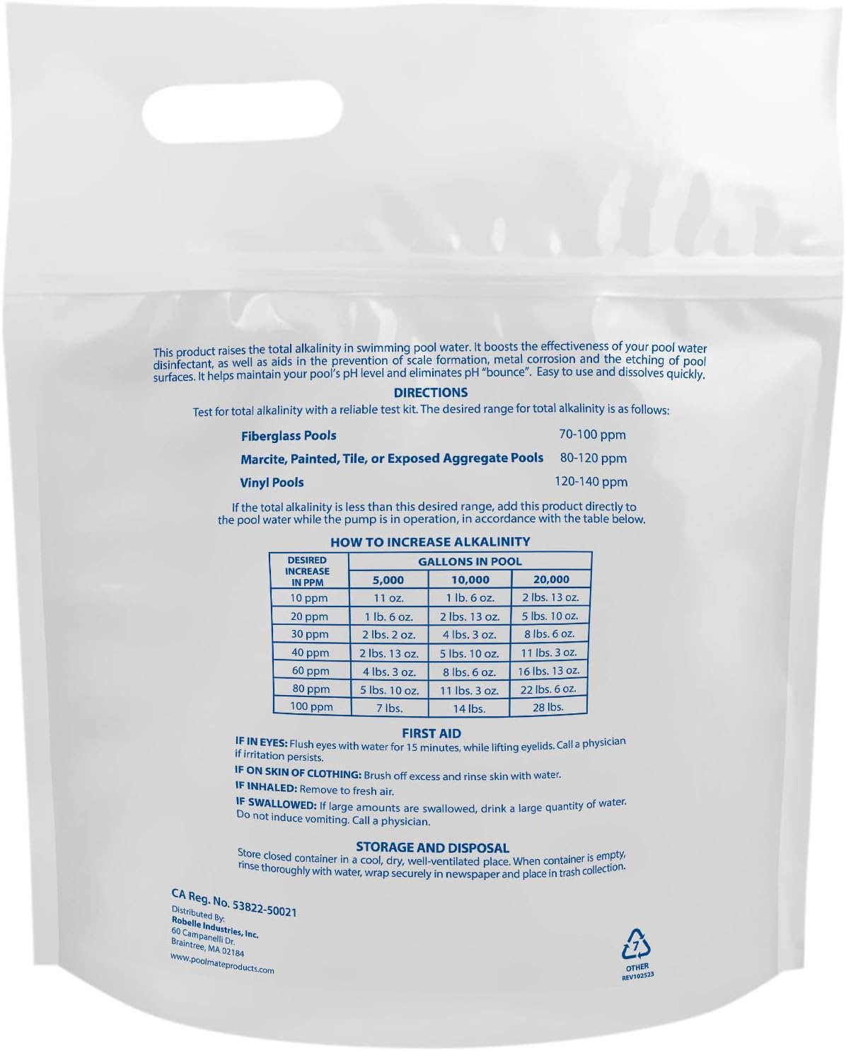 Pool Mate 5-Pounds Premium Alkalinity Increaser for Swimming Pools | 100% Sodium Bicarbonate, Alkalinity Up, Easy To Use, Works Fast, 11 ounces raises alkalinity 10 ppm per 5,000 gallons
