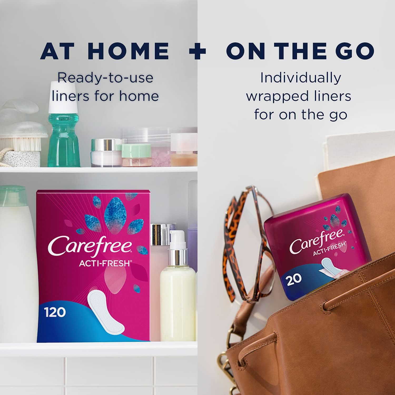 Carefree Panty Liners for Women, Regular, Wrapped, Unscented, 54 ct