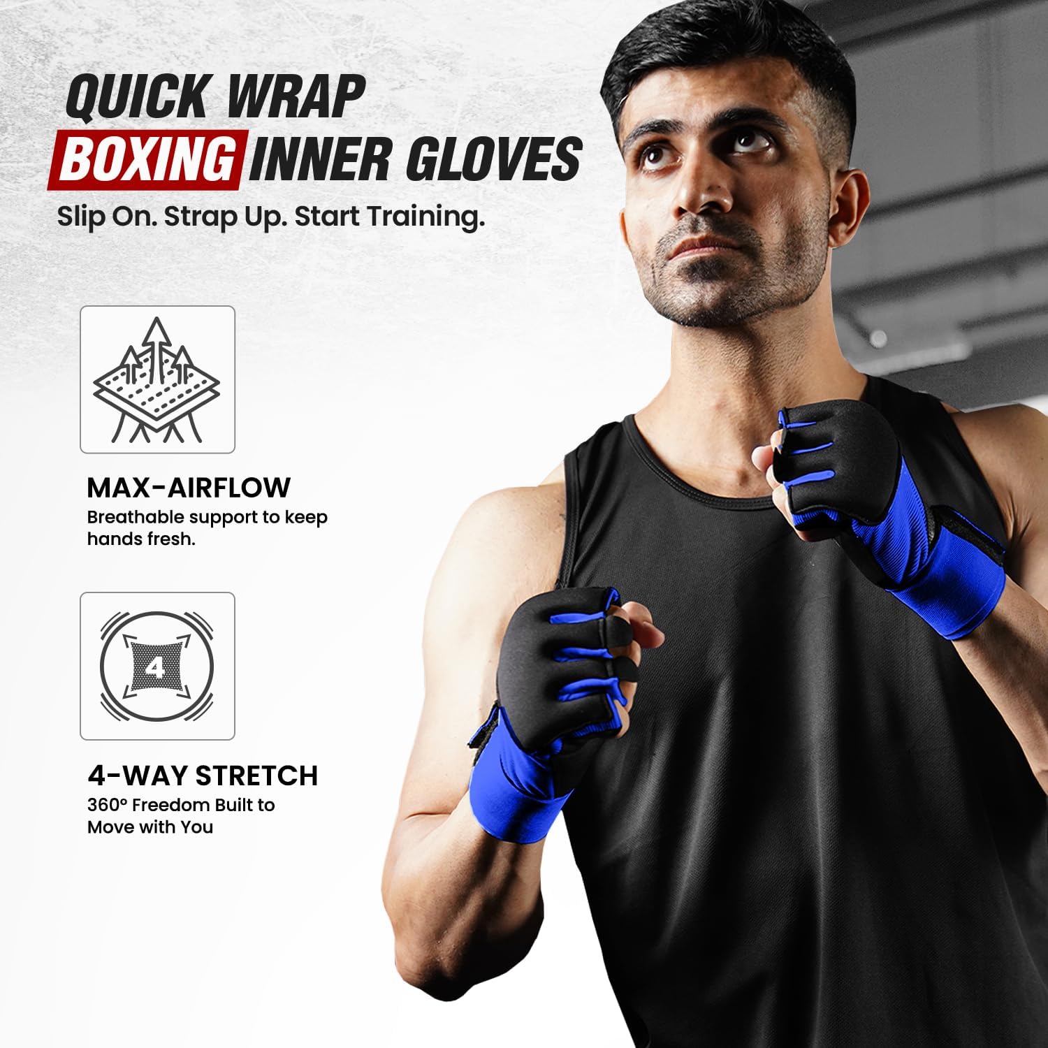 WYOX Neoprene Gel Boxing Hand Wraps Inner Gloves for Men & Women – 80cm/31in Quick Wrist Strap, Padded Knuckle Protection