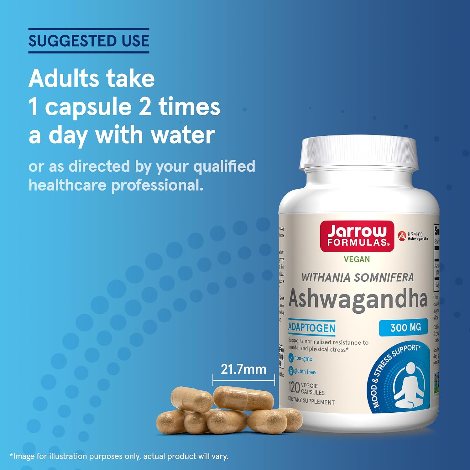 Jarrow Ashwagandha Capsules, 300 mg for Stress Support, 120 Count