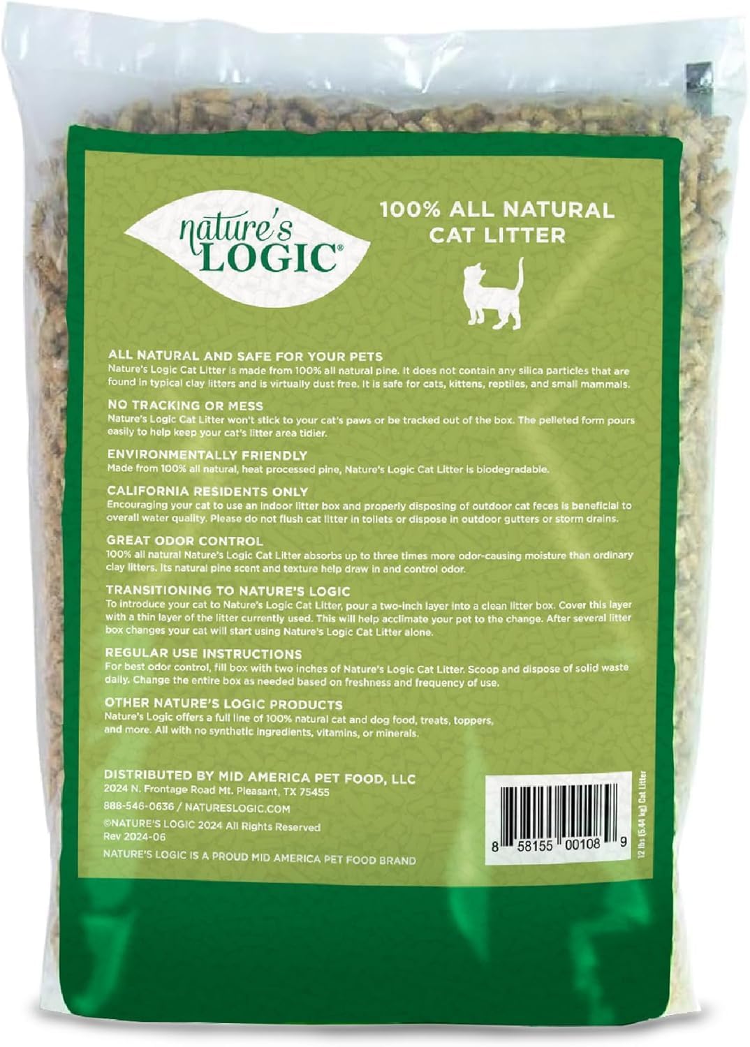 NATURE'S LOGIC Pine Pellet Cat Litter - 100% Natural - Unscented, 12 lb | 100% Natural Pine, Dust-free, Biodegradable, Safe for cats, kittens, reptiles & small pets, Highly absorbent, 12 lb bag
