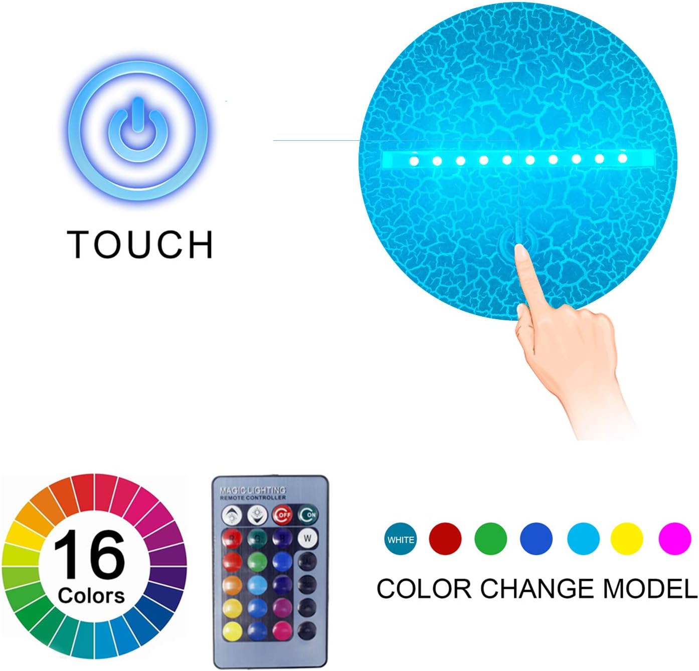 Volleyball 3D Illusion Night Light,16 Colors Changing Touch Switch & Remote Control,Acrylic Flat & ABS White Crack Base &USB Cable Table Lamp