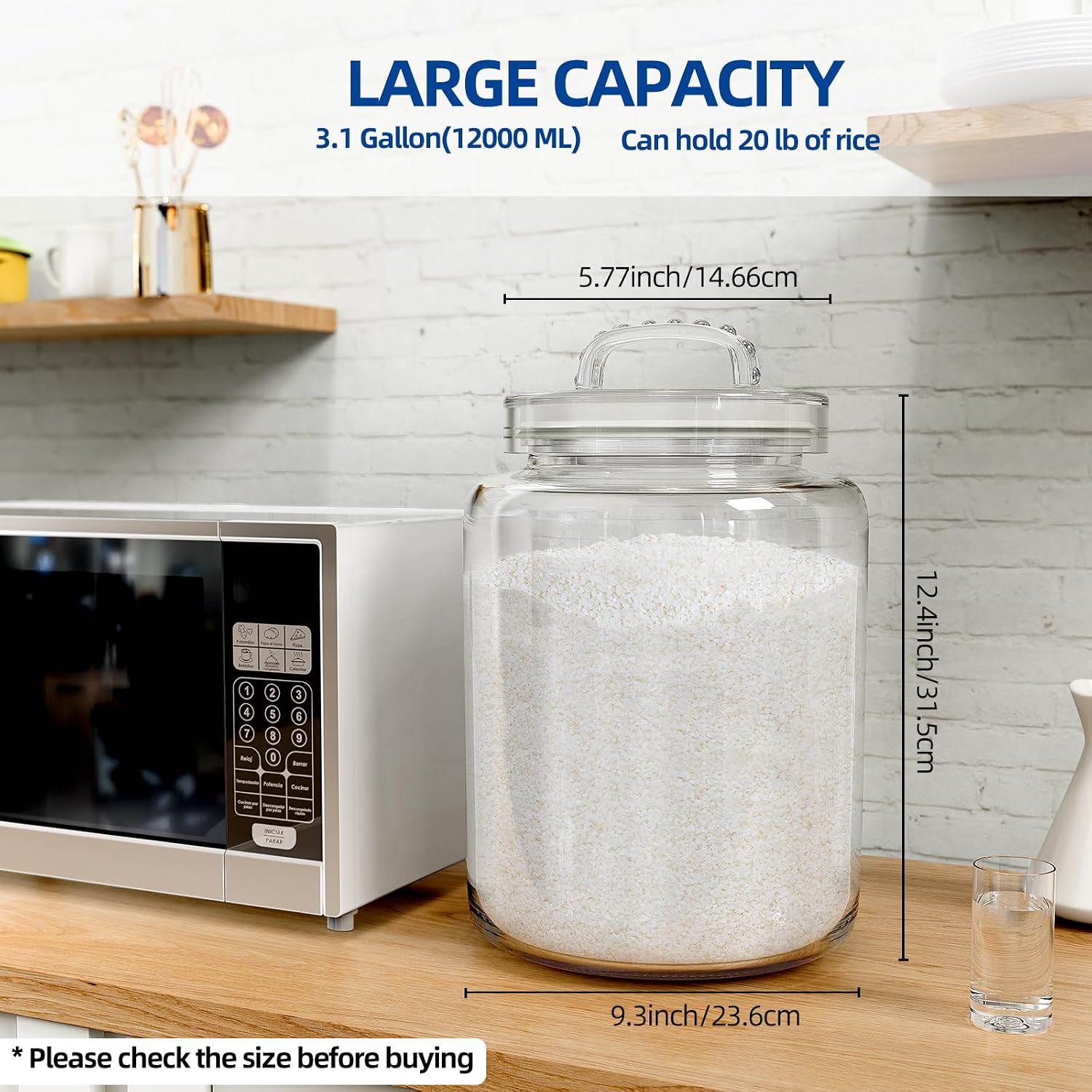 3 Gallon Glass Jar with Airtight Lid, Wide Mouth Large Glass Container