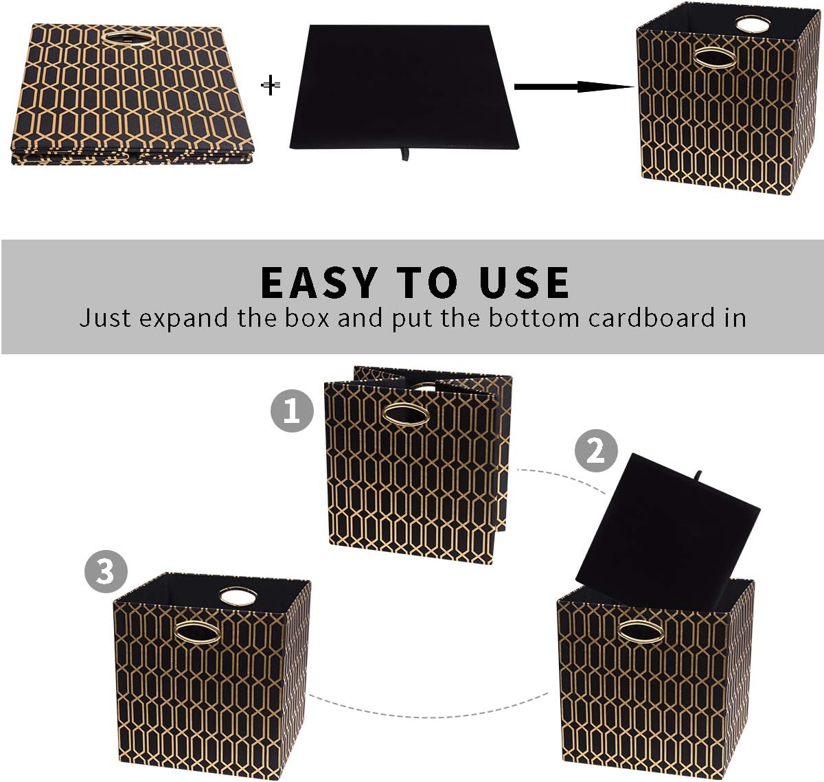 Posprica Storage Bins, Storage Cubes,13×13 Fabric Drawers Organizer Basket Boxes Containers (13×13×13/4pcs, Cream/gold geometry Pattern)