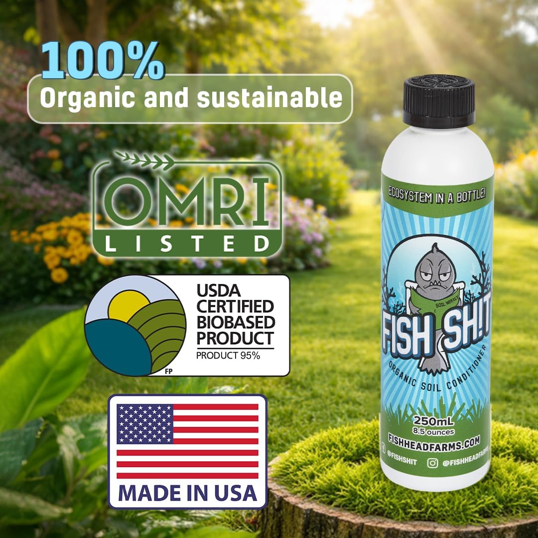 Fish Head Farms Organic Liquid Soil Conditioner, 250 ml, Living Biology for Indoor & Outdoor Plants, Root Growth, Nutrient Uptake & Water Efficiency