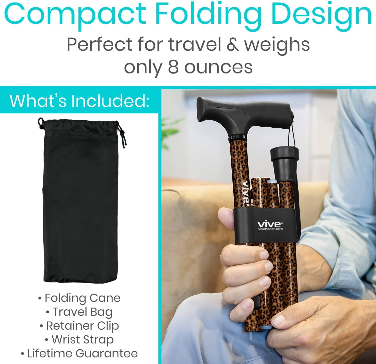 Vive Folding Cane - Foldable Walking Cane for Men, Women - Fold-up, Collapsible, Lightweight, Adjustable, Portable Hand Walking Stick - Balancing Mobility Aid - Sleek, Comfortable | Lightweight, Adjustable, Portable Hand Stick Balancing Mobility Aid Slee…