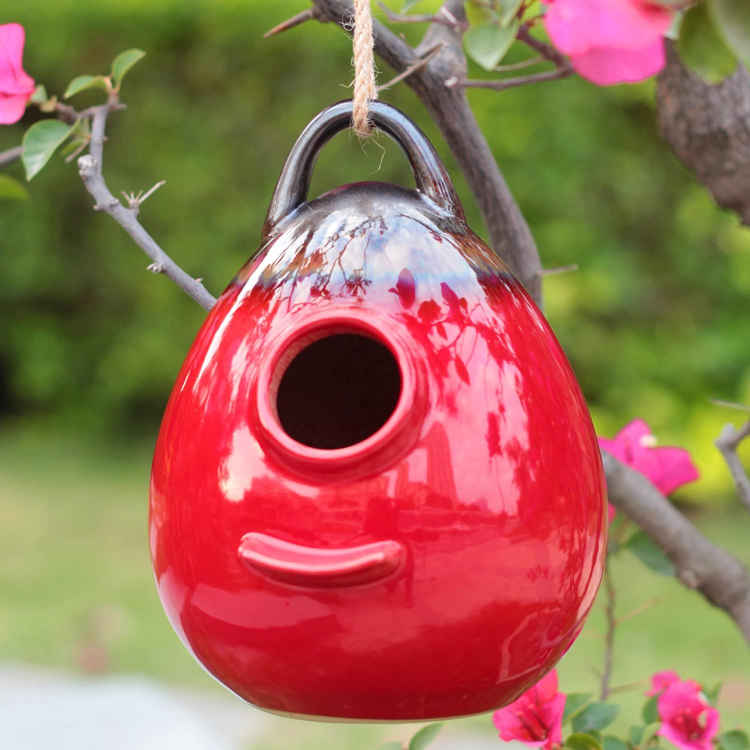 Kimdio Birdhouse Ceramic Hanging Birdhouses Bird Hut Hanging Outdoor Birdhouse for Wild Birds, Finch, Cardinal, and Bluebird - Blue