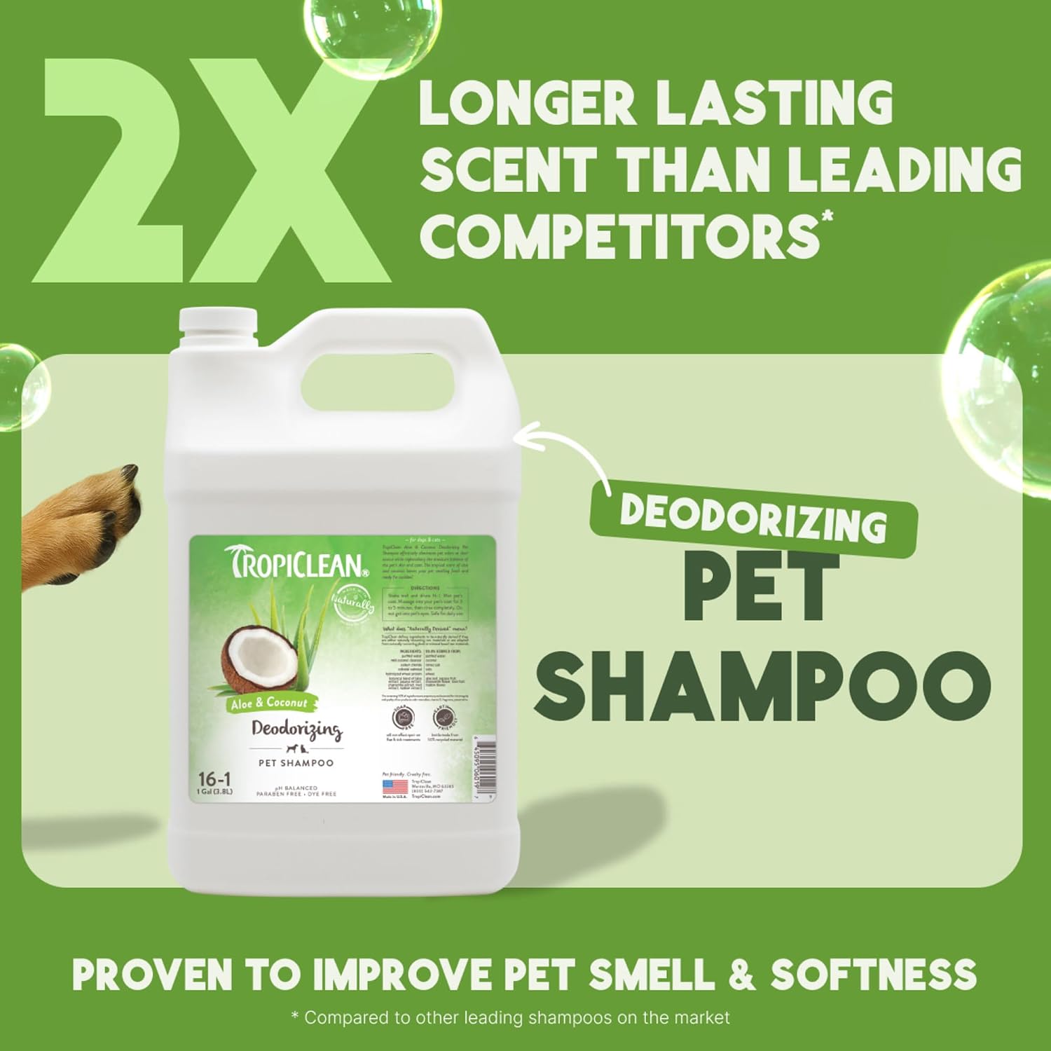 TropiClean Deodorizing Dog Shampoo, Berry & Coconut Scent, 2.5 Gallon