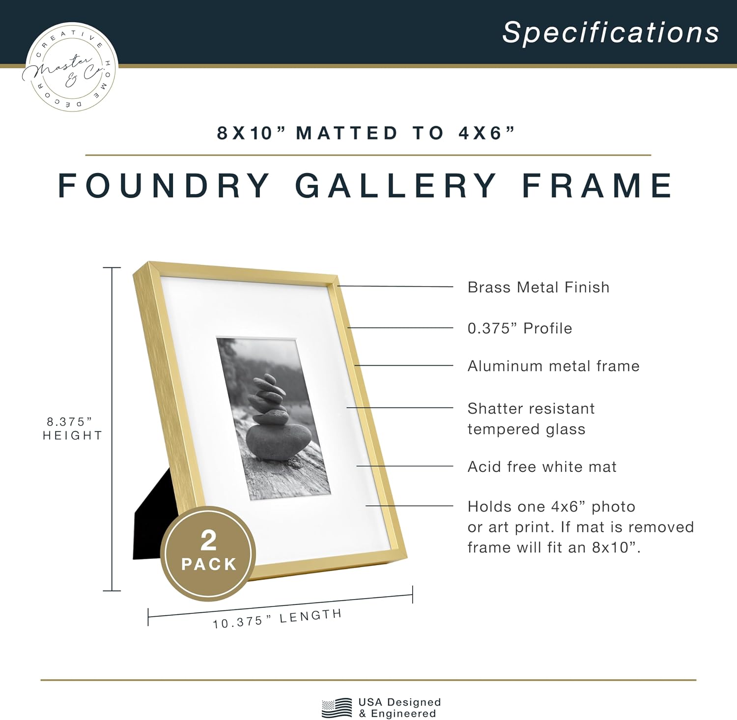 MCS Master & Co. Foundry Metal Picture Frame, 12x12 Matted to 8x8