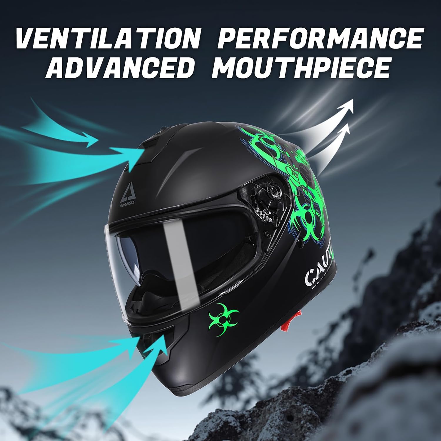 TRIANGLE Full Face Dual Visor Motorcycle Helmet, DOT Approved for Adults | High-Impact Street Bike Headwear with Smoked Inner Shield, Fast Buckle Strap & Breathable Comfort Padding for street riding