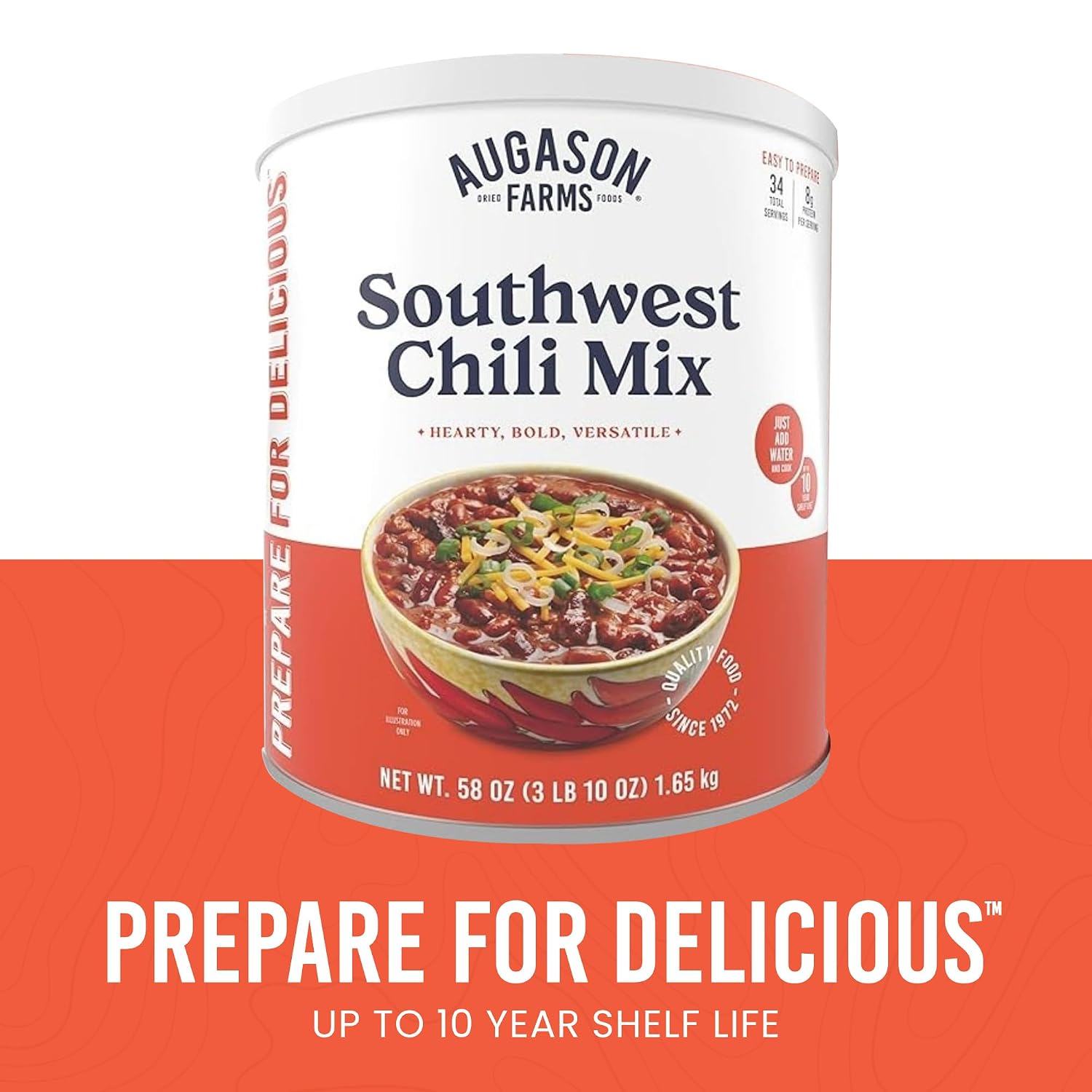 Augason Farms Southwest Chili Mix Can | Emergency Food Supply, 34 Servings, 10 Year Shelf Life, 8 Grams of Protein per Serving, Certified Gluten Free