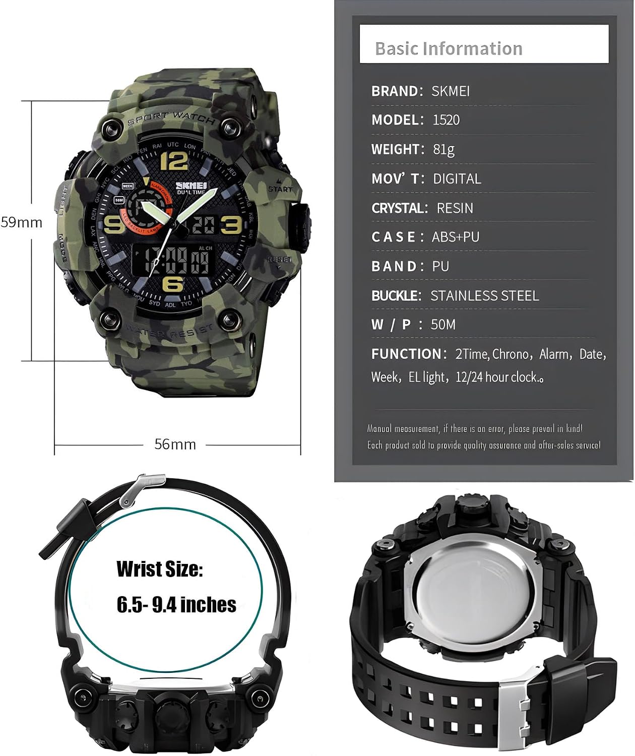 Gosasa Men's Large Face Outdoor Sports Watches Military S-Shock Watch Waterproof, Backlight, Alarm, Stopwatch Features - Rugged Wristwatch for Training, Hiking, and Adventure