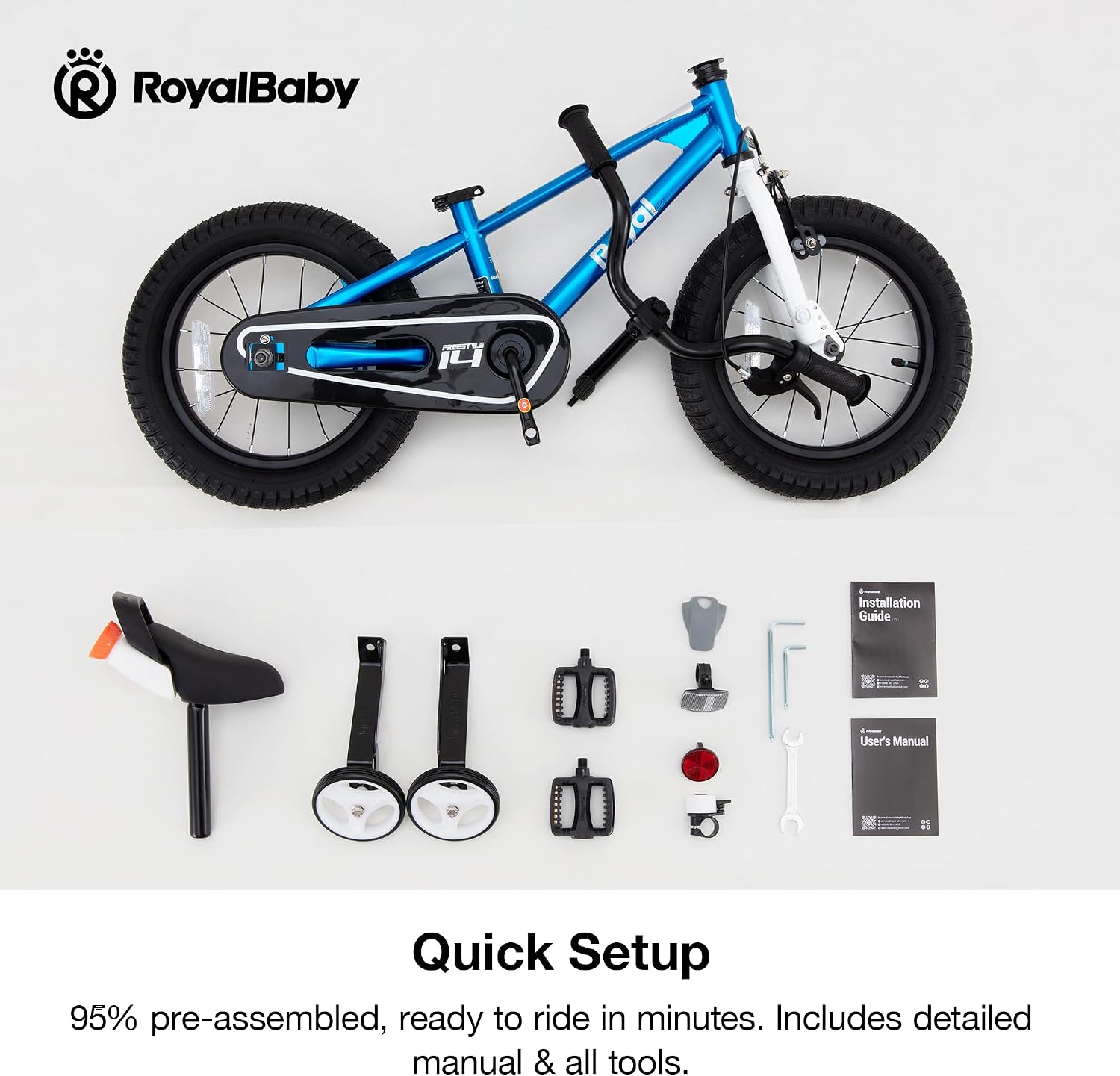 RoyalBaby Freestyle Kids Bike 12 14 16 Inch with Training Wheels, 18 Inch with Kickstand, Bicycle for Ages 3-10 Years Boys Girls