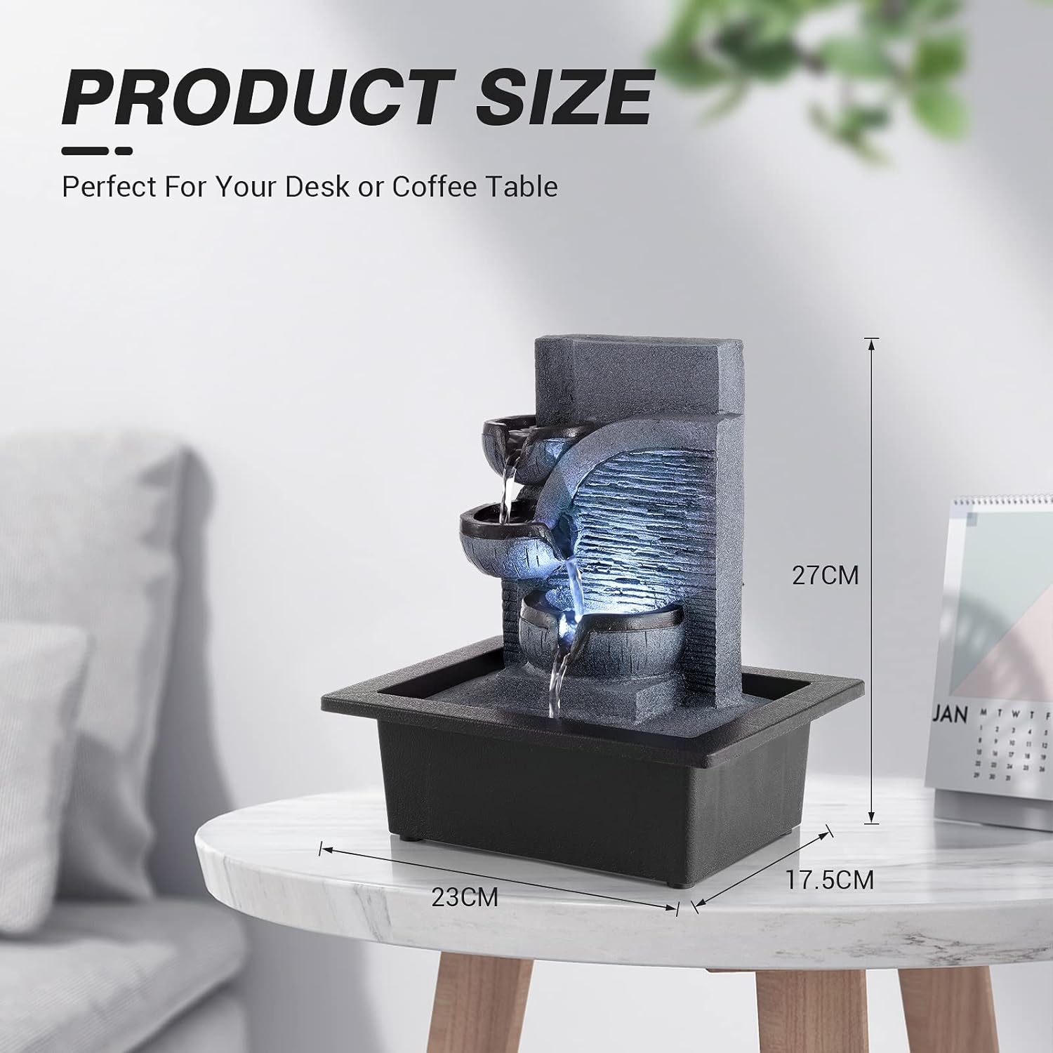 WICHEMI Indoor Water Fountain Tabletop Fountain Stacked Rock with LED Light | Relaxing Water Feature, Meditation Fountain, Soothing Sound, Stress Relief, For Home Office Bedroom Decor, 7.8"x7.8"x7.9"