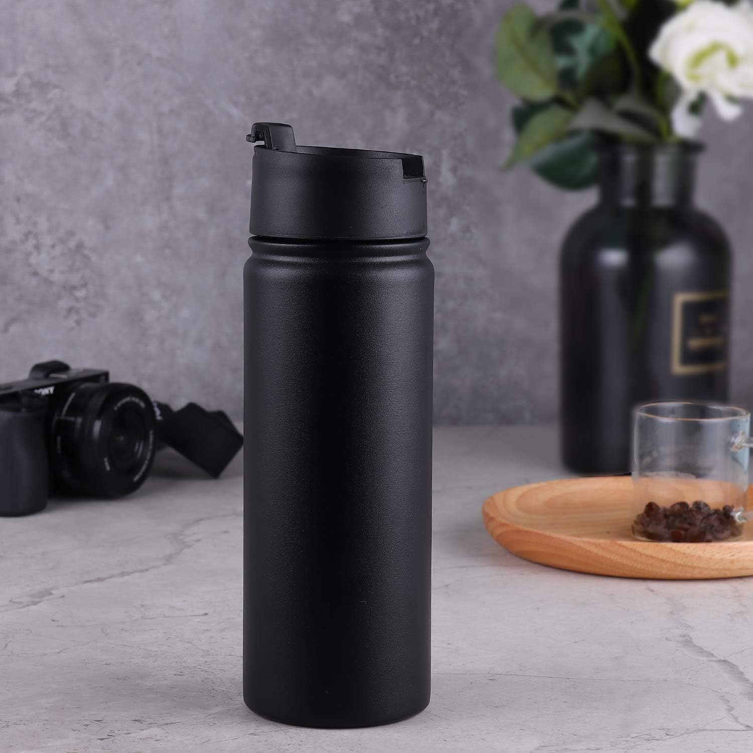 Sivaphe Tea Infuser Bottle With Removable Loose Leaf Tea Strainer Cup 18/8 Stainless Steel Portable Insulated Travel Tea Tumbler Black