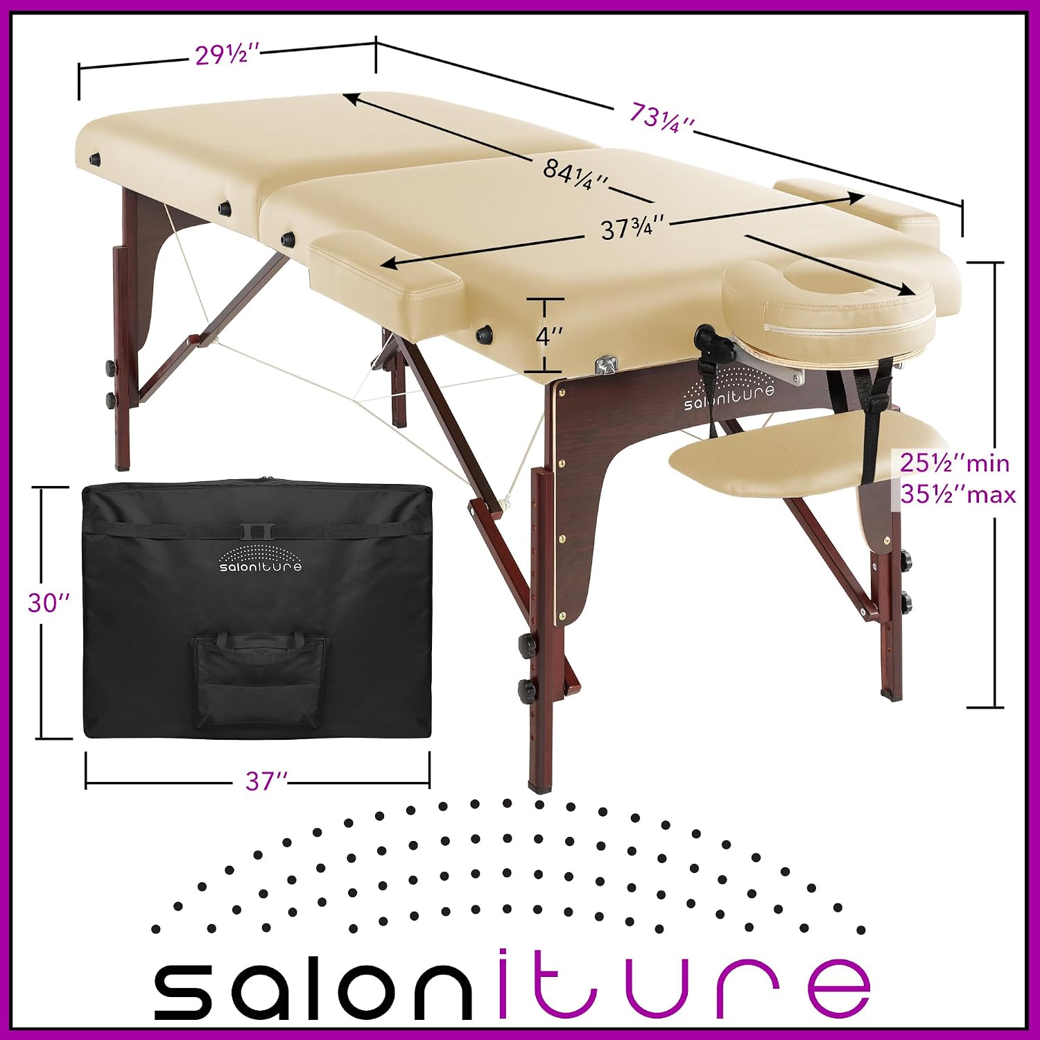 Saloniture Professional Portable Lightweight Bi-Fold Memory Foam Massage Table with Reiki Panels - Includes Headrest, Face Cradle