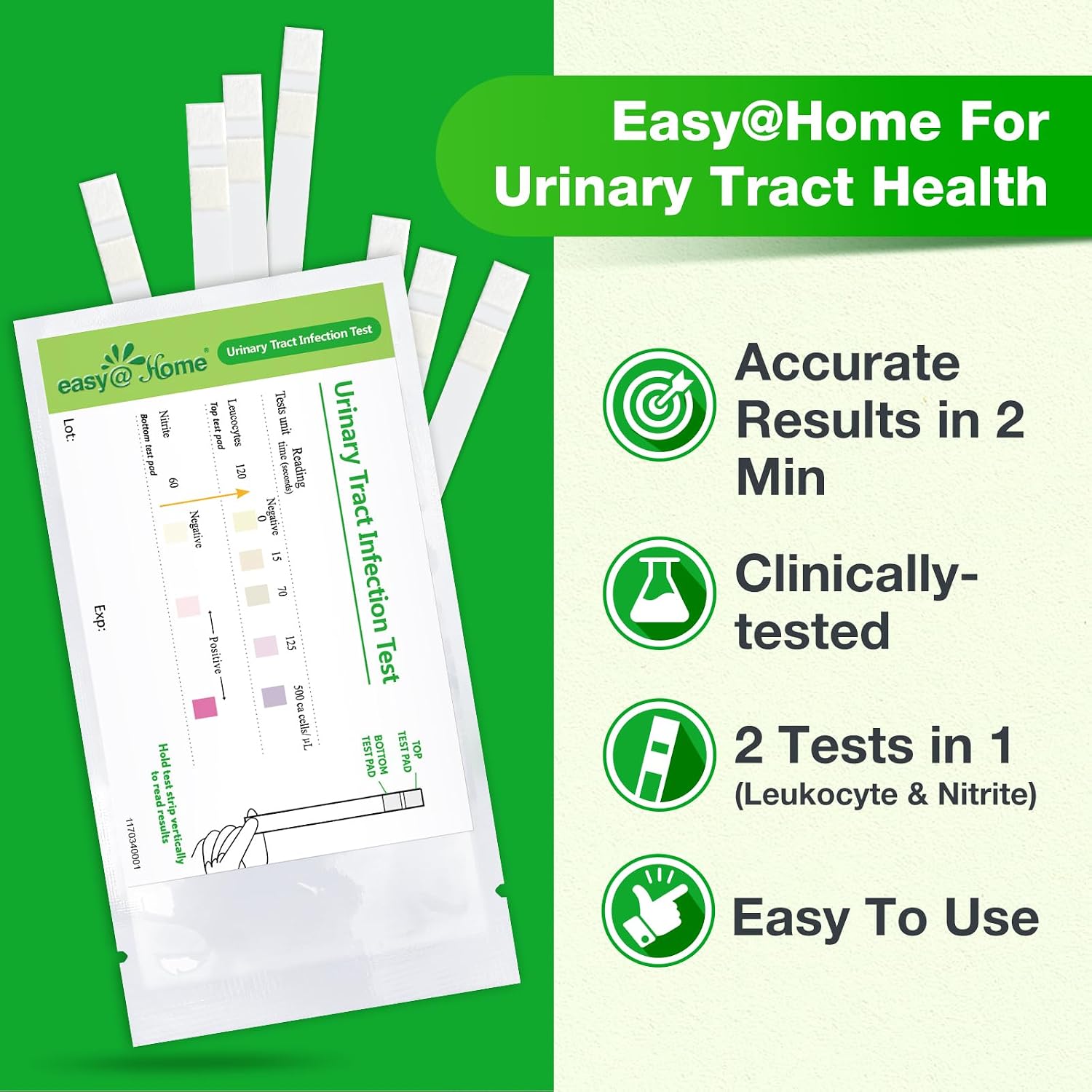 Easy@Home Urinary Tract Infection Test Strips 50 Individual Pack, Urine Test Strips for UTI Infections, Urinalysis Kit