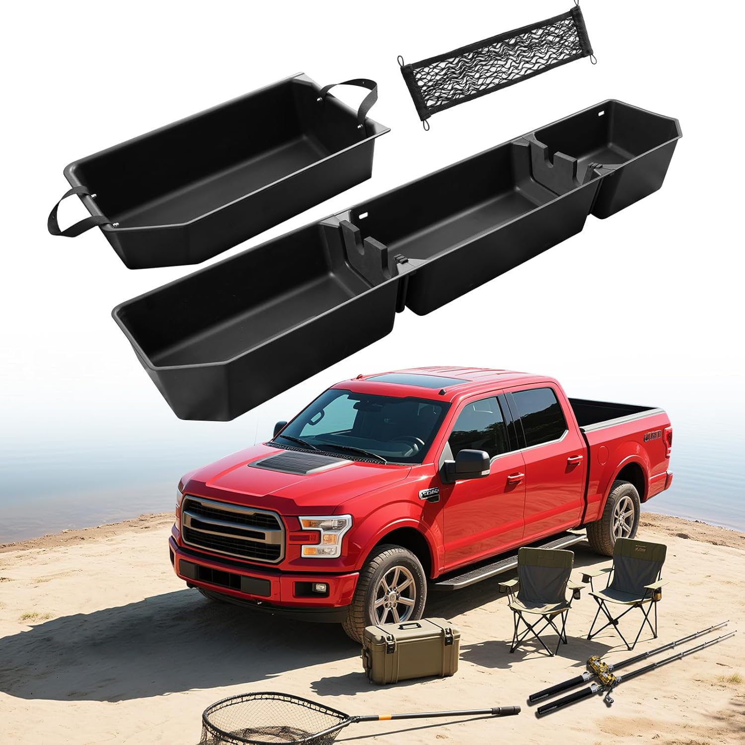 DiffCar® Truck Underseat Storage for Ford F150: 2015-2026 SuperCrew/CrewCab | Rear Under Seat Organizer Tool Box Car Accessories for Ford F-150