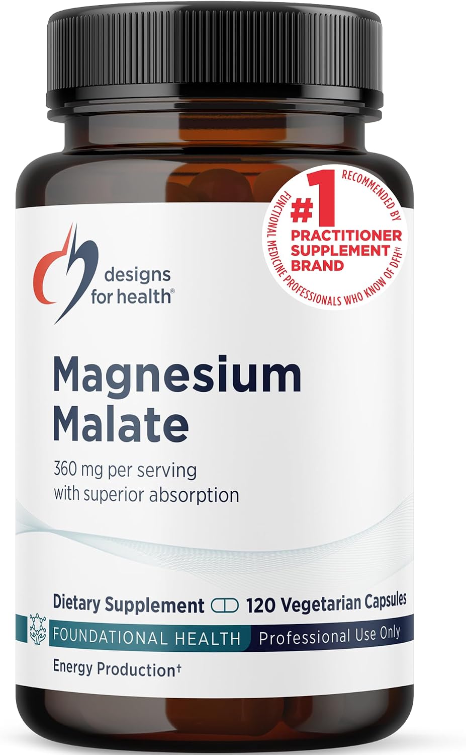 Designs for Health Magnesium Malate - Chelated Magnesium as Di Magnesium Malate - Highly Bioavailable Form to Support Energy, Bone Health + Muscle Recovery (120 Magnesium Malate Capsules)