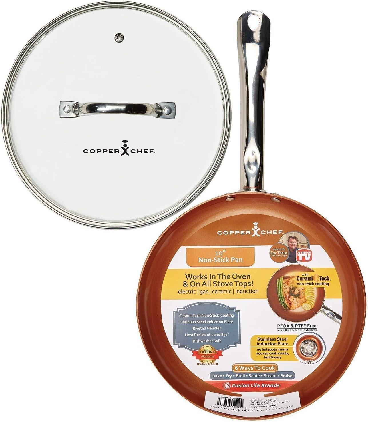Copper Chef 10 Inch Round Frying Pan With Lid - Skillet with Ceramic Non Stick Coating. Perfect Cookware For Saute And Grill