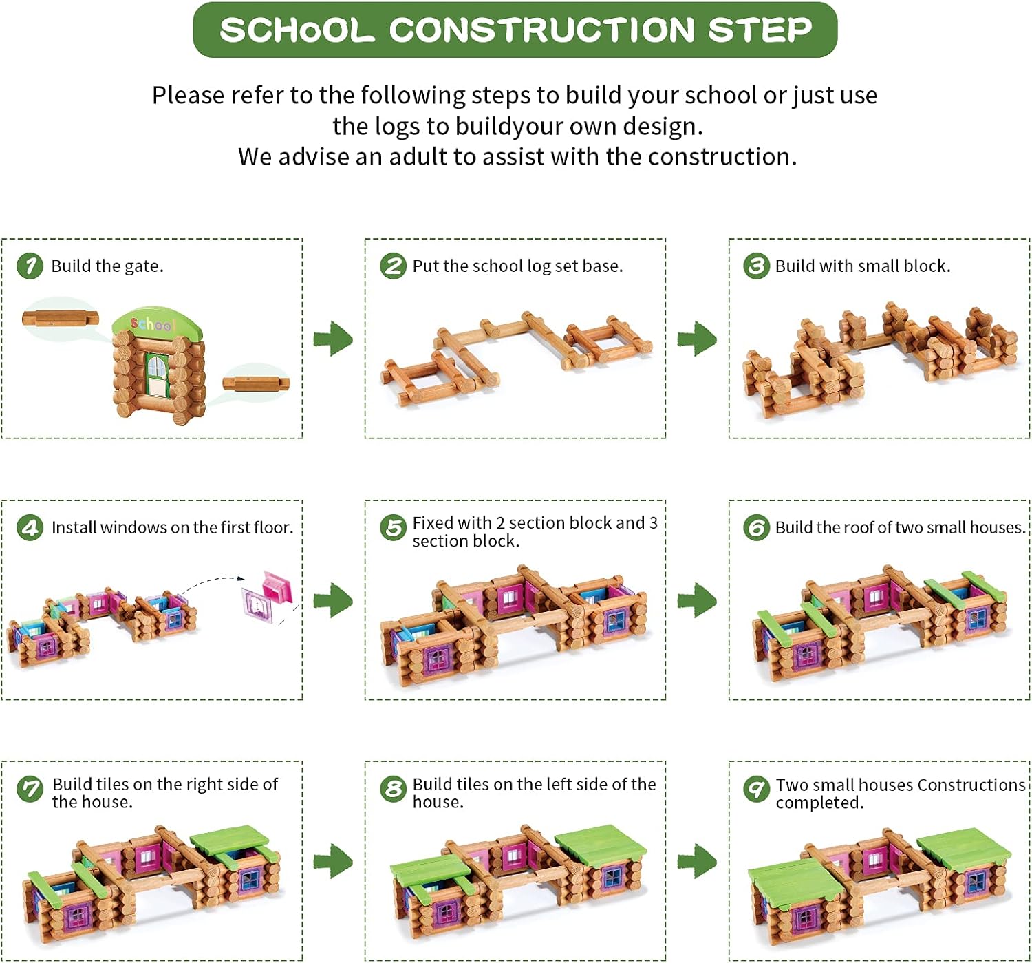 Wondertoys 170 Pieces Wood Logs Set Ages 3+, Classic Building Log Toys for Boy, Creative Construction Engineering Educational Gifts