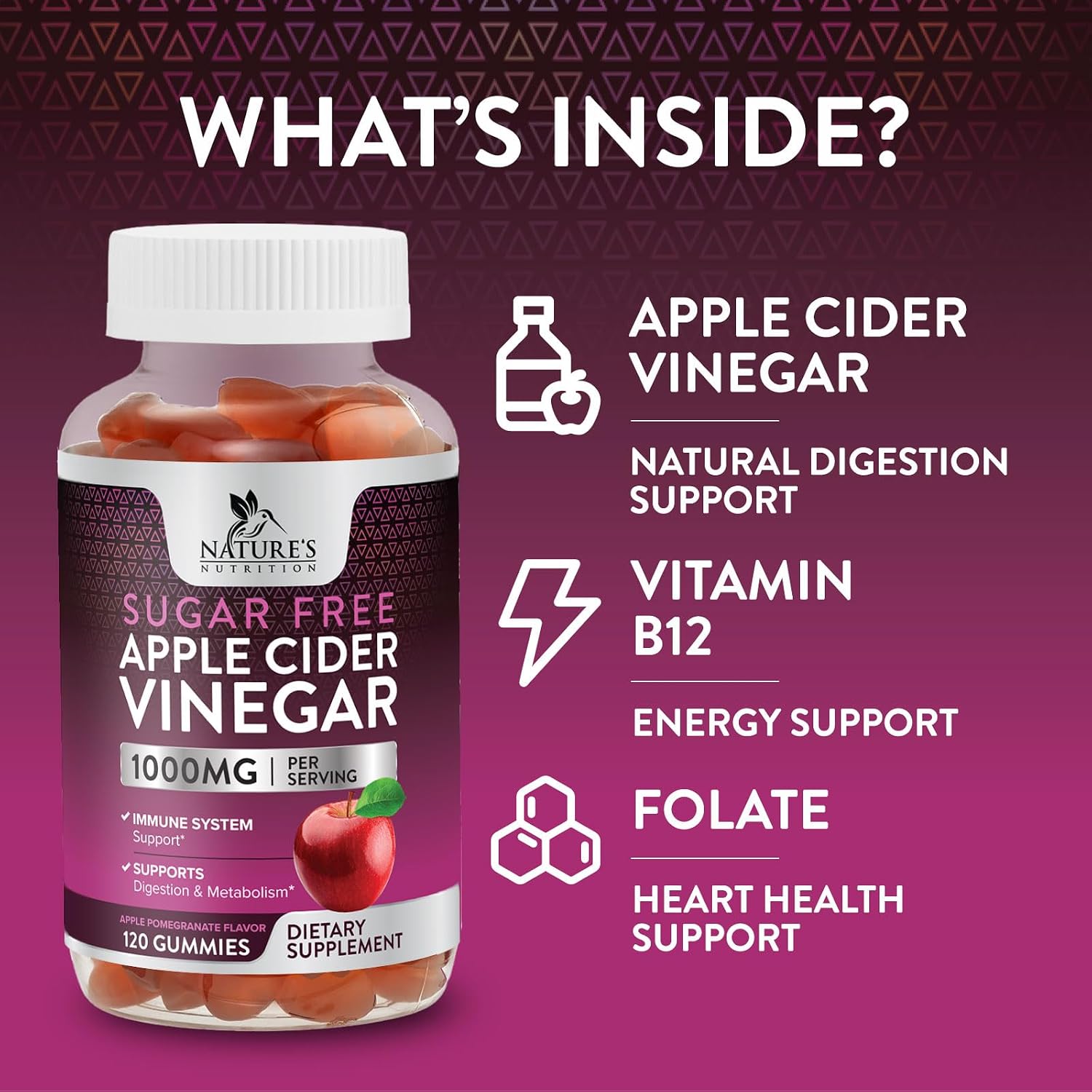 Apple Cider Vinegar Gummies for Weight Loss - Sugar Free - Max Strength ACV Gummy with Vitamin B12 & The Mother - Metabolism & Energy Support