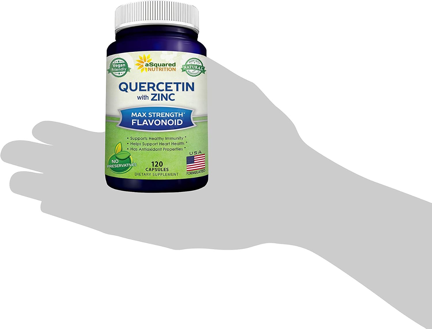 Quercetin with Zinc Supplement - 1000mg Per Serving - 120 Capsules