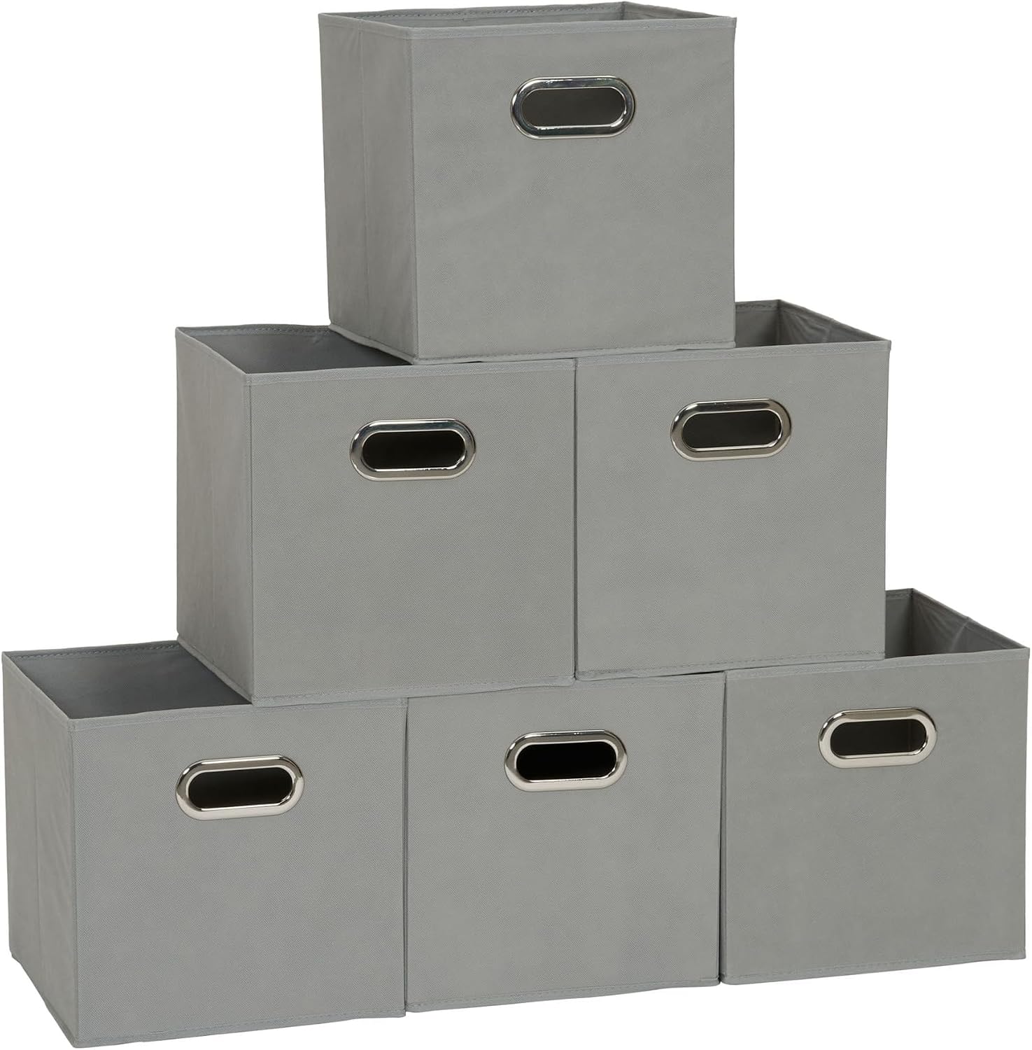 Household Essentials Fabric Storage Bins 6 Piece Set, Strong Poly-Woven Fabric, Sturdy Chipboard Sides, Grommet Front Handle, Stackable and Foldable, Classic Design, Navy