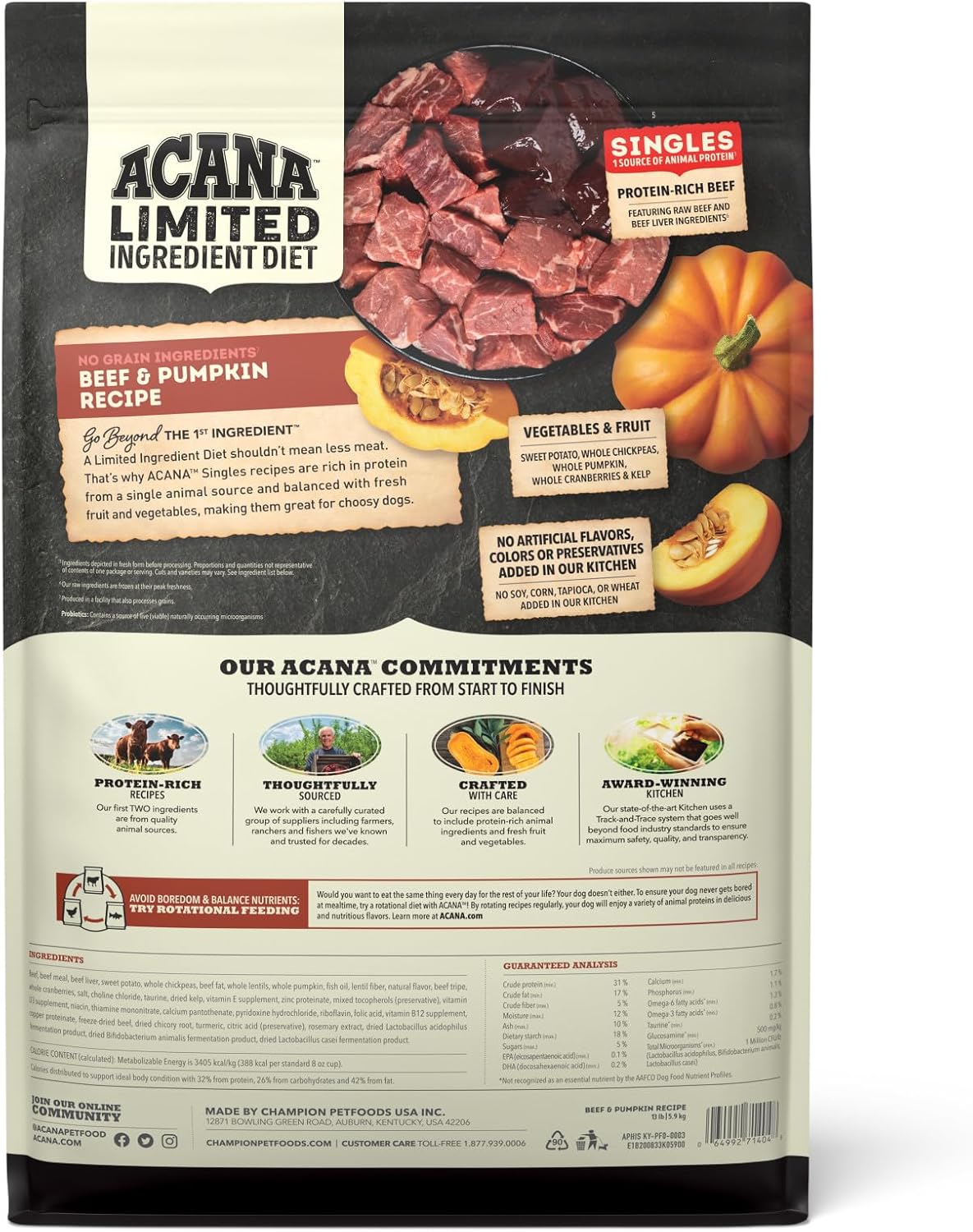 ACANA Singles Limited Ingredient Dry Dog Food Beef & Pumpkin 4.5lb Bag