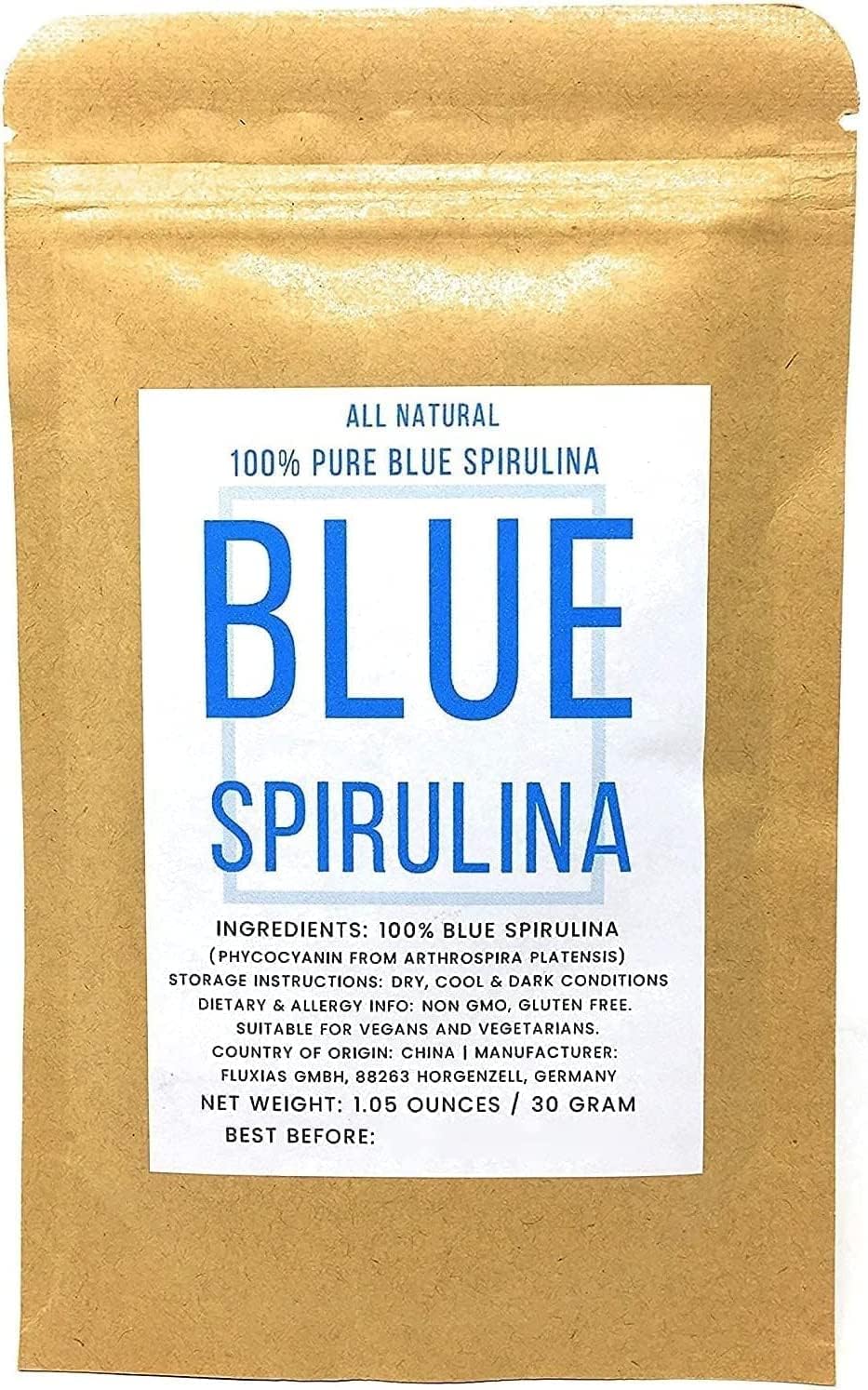 Blue Spirulina Powder - 100% Pure Phycocyanin - Deep Blue Food Coloring - Arthrospira Platensis - Net Weight: 1.05oz/30g