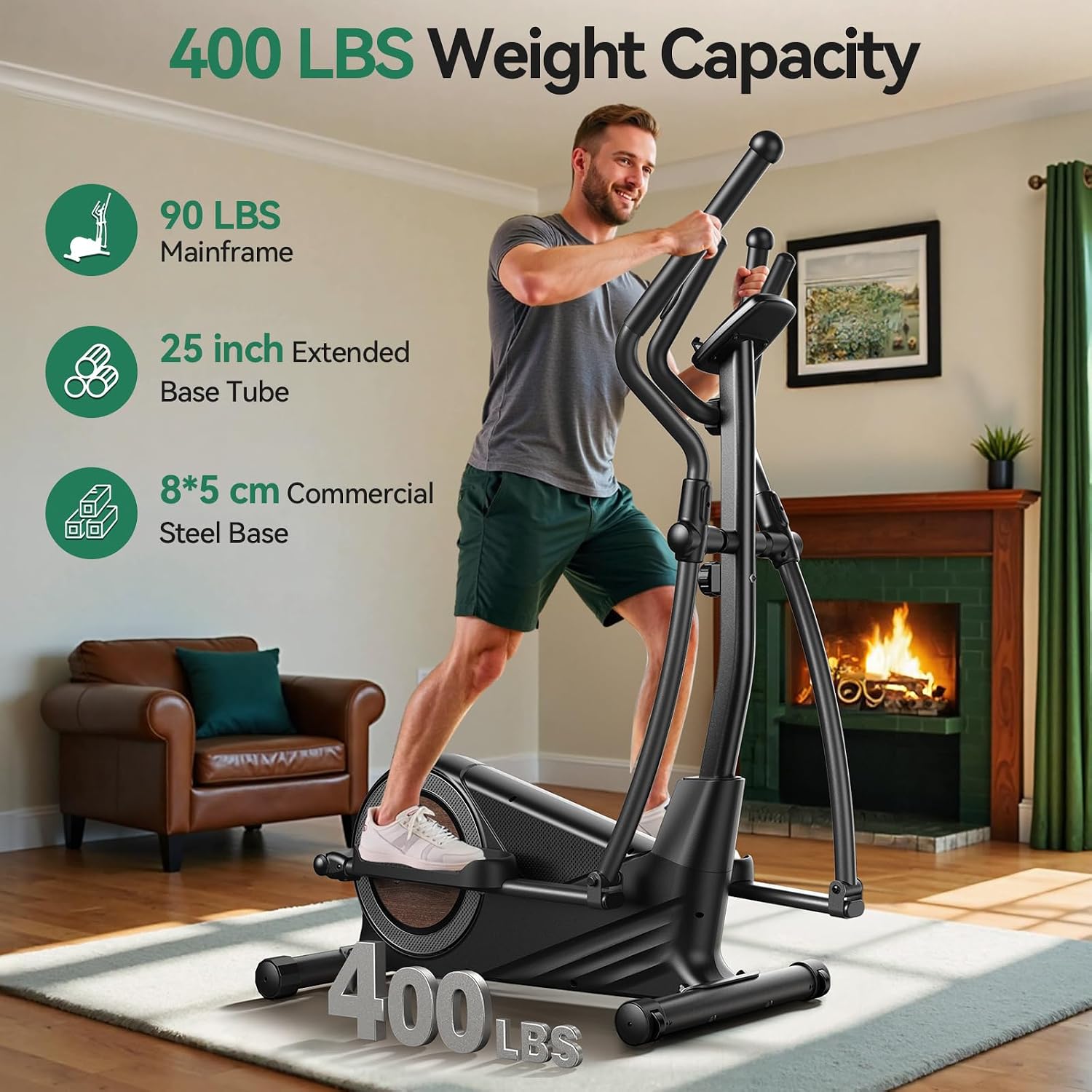 Niceday Elliptical Exercise Machine with 15.5/18/19IN Long Stride | Compact Elliptical Machine for Home Use, 16 Resistance Levels; 400LBS Stable Loading Capacity; Kinomap APP Support