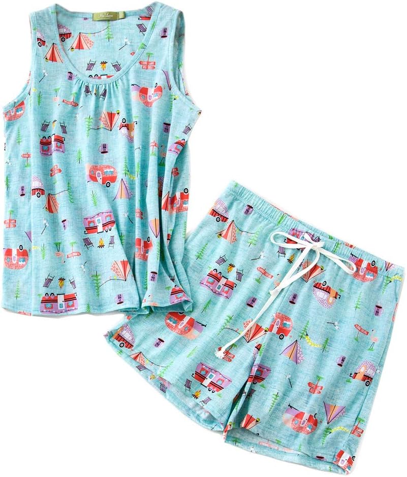 ENJOYNIGHT Womens Pajama Set Cotton Summer Sleep Tank and Shorts Pjs