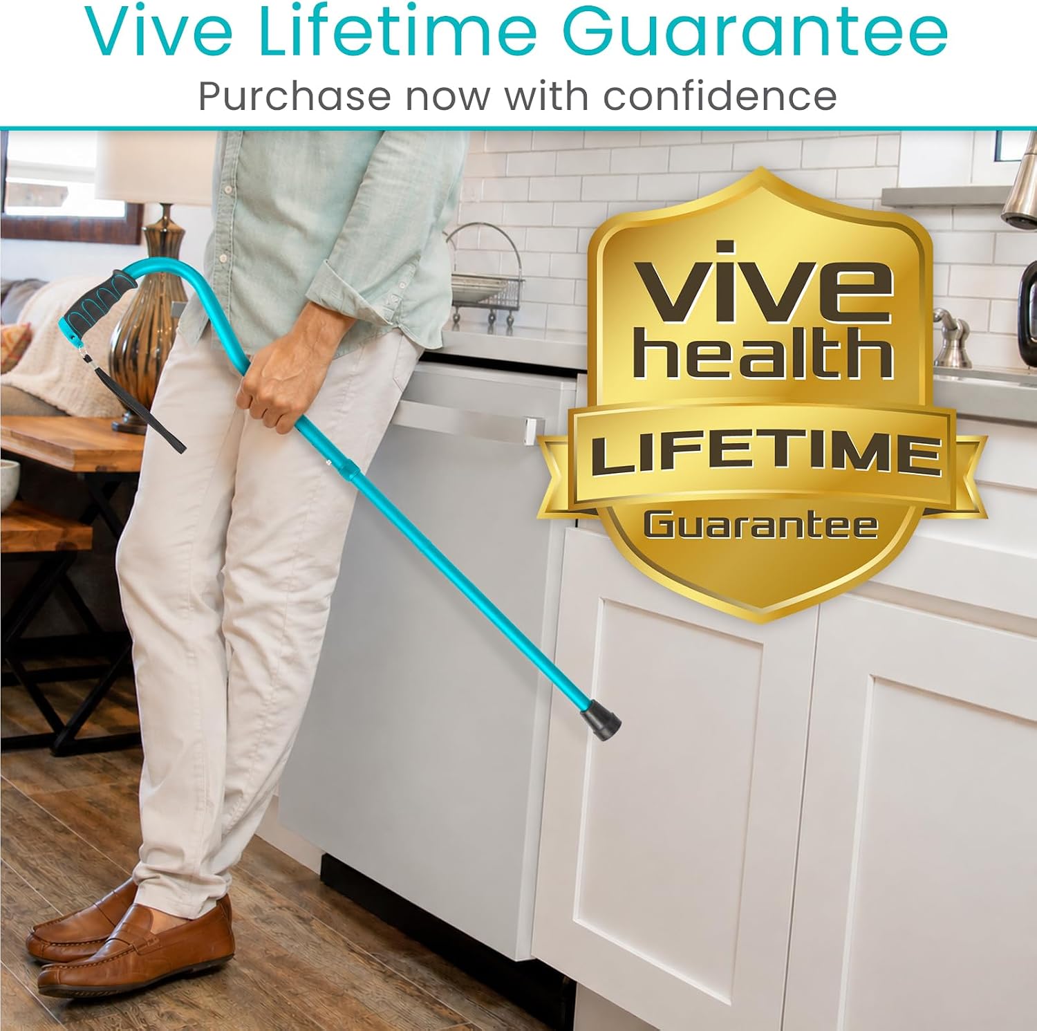 Vive Walking Cane for Women, Men, Elderly - Patented Offset Grip
