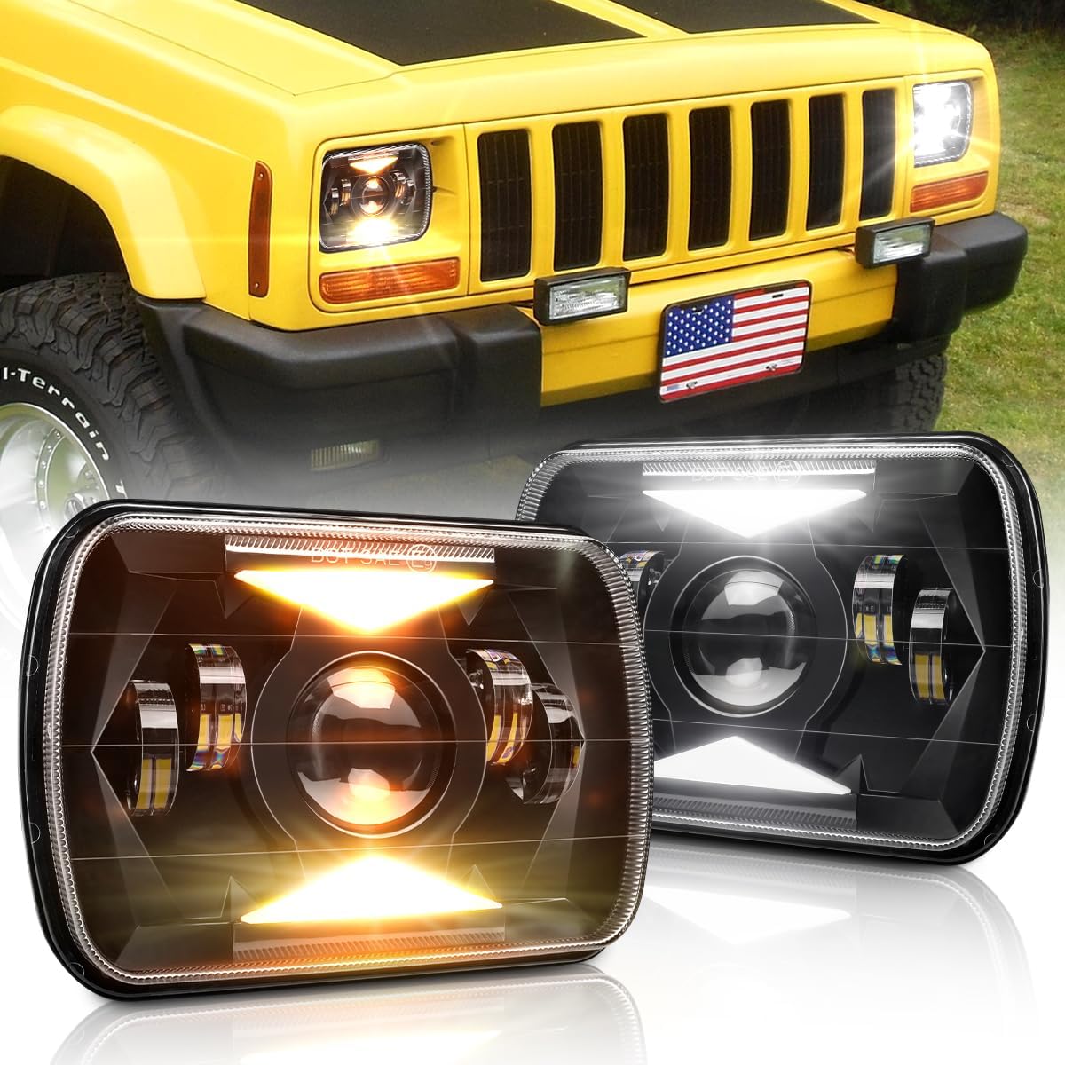 5x7 LED lights Dot Approved Rectangle 7x6 LED 2PCS with Hi/Low Sealed Beam For Trucks Jeep Cherokee XJ Ford Van Replacement 6054 H5054