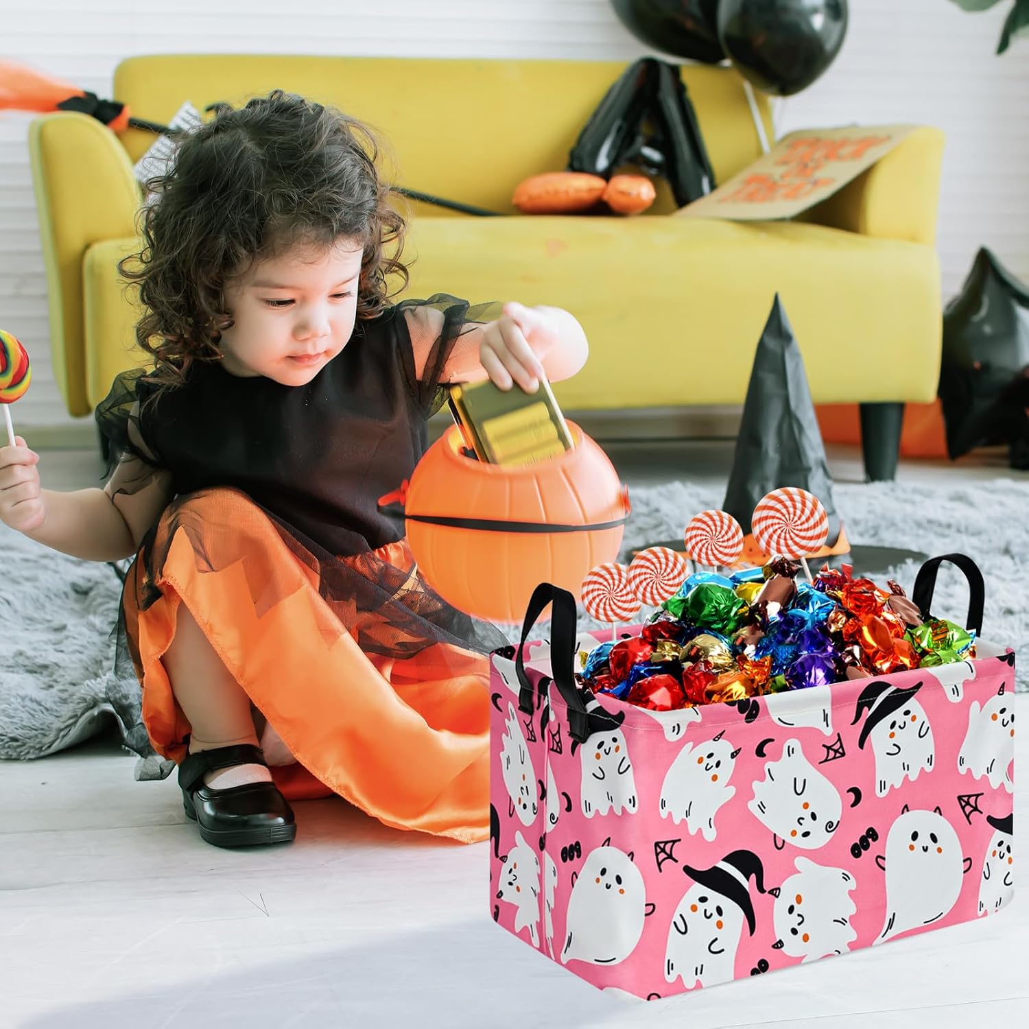 Kid Storage Basket Gift Shelf Basket Toy Storage Bin, Nursery Basket Organizer Box for Children Room Deco With Handles (Grey deer)