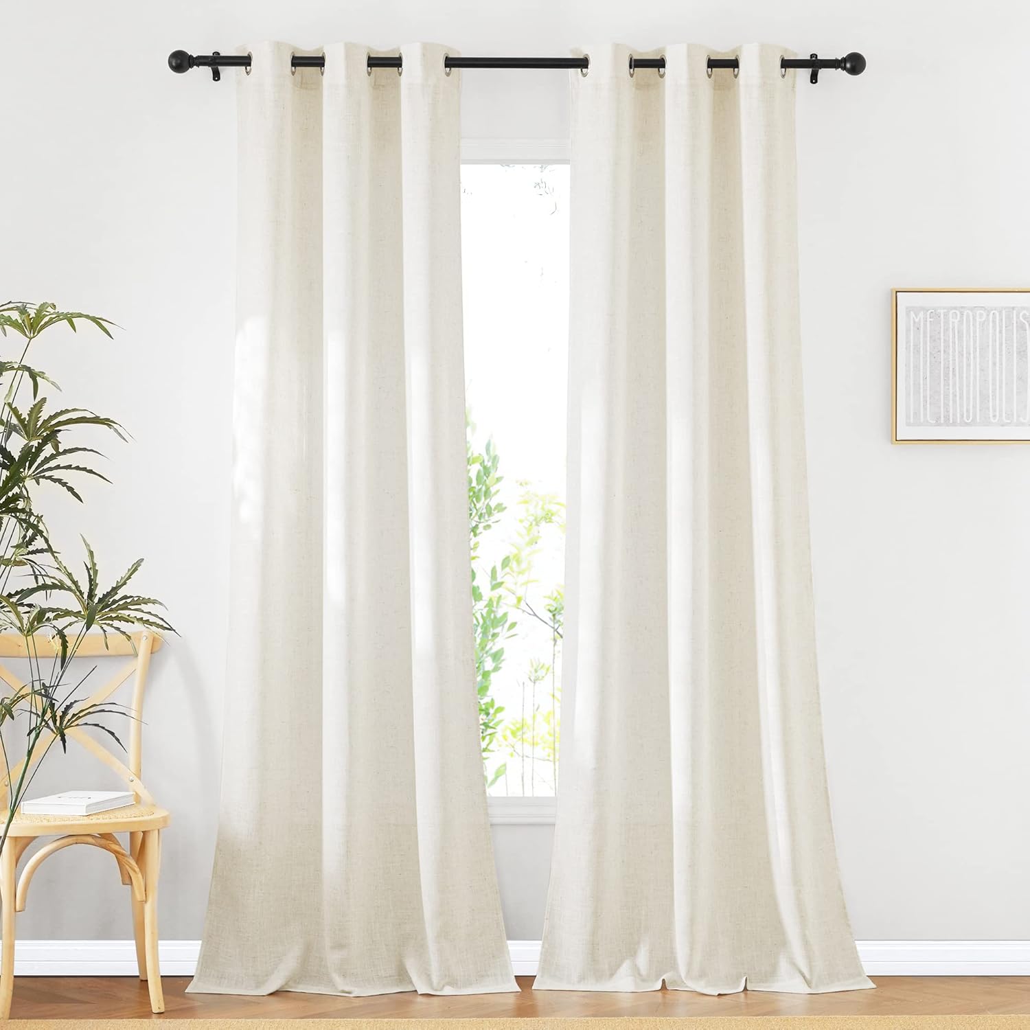 NICETOWN Linen Curtains Semi Sheer Bedroom Window Curtains