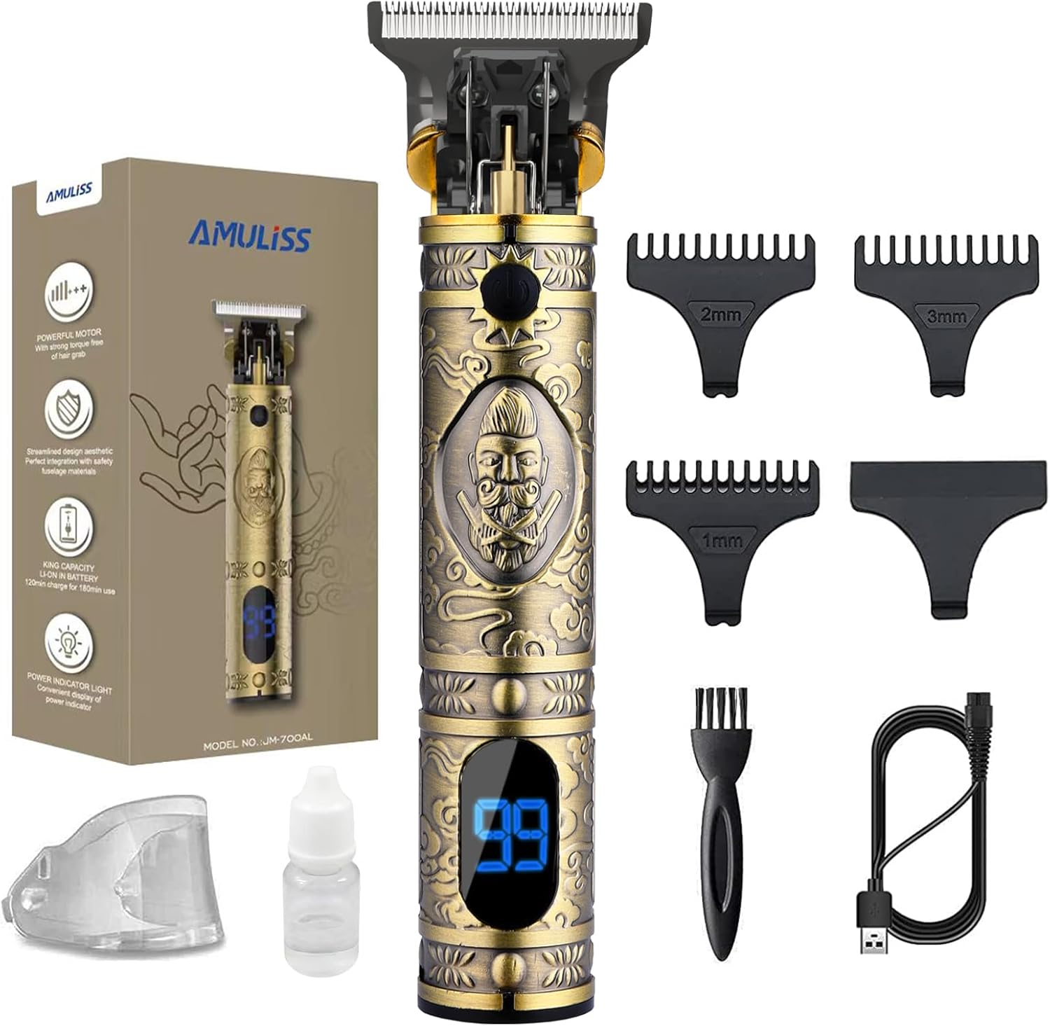 AMULISS Beard Trimmer for Men,Zero Gapped Vintage Professional Hair Clipper
