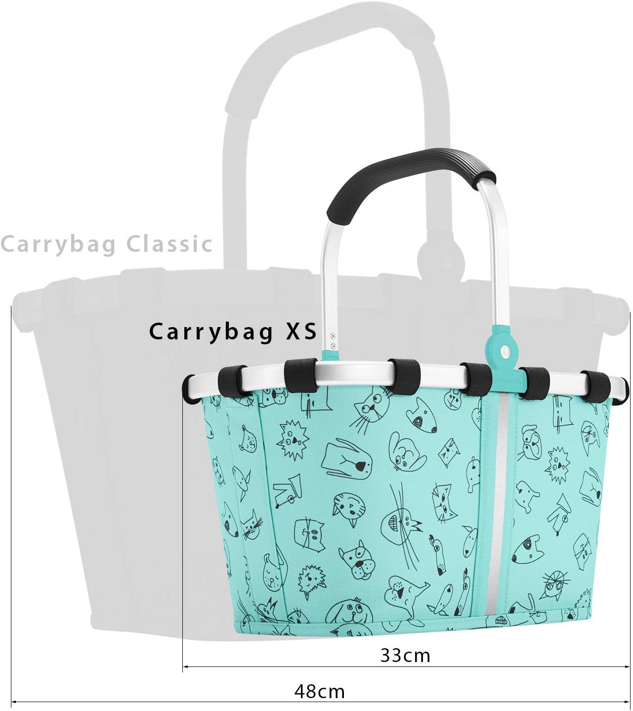 Reisenthel Carrybag XS Kids Shopping Basket 33.5 x 18 x 19.5 cm / 5 litres, Cats and Dogs Mint, 19.5 x 33.5 x 18 Centimeters, BAG