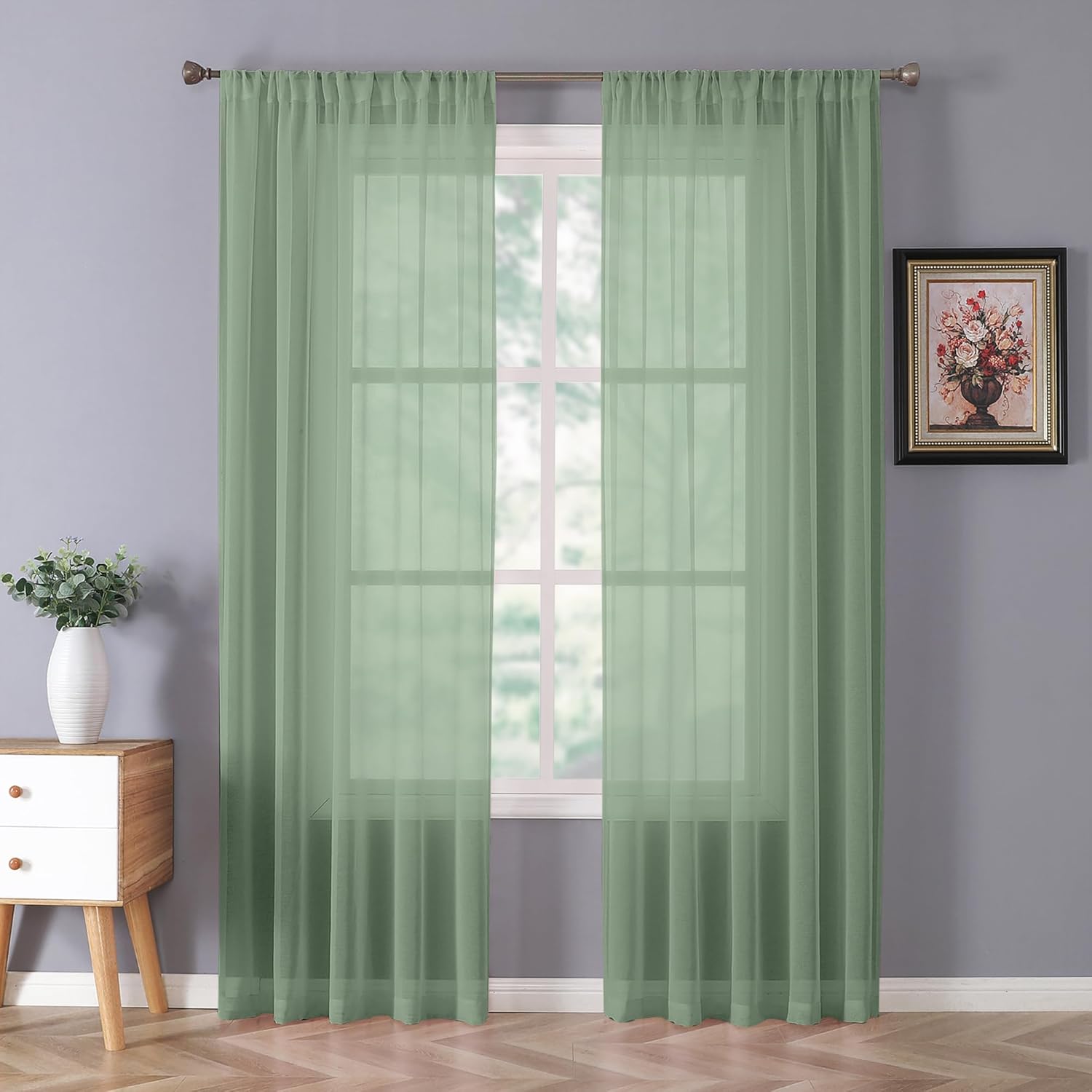 Tollpiz Sheer Curtain Linen Textured Living Room Curtains Sheer Light Filtering Rod Pocket Voile Curtain for Bedroom, 54 x 72 inches Long, White