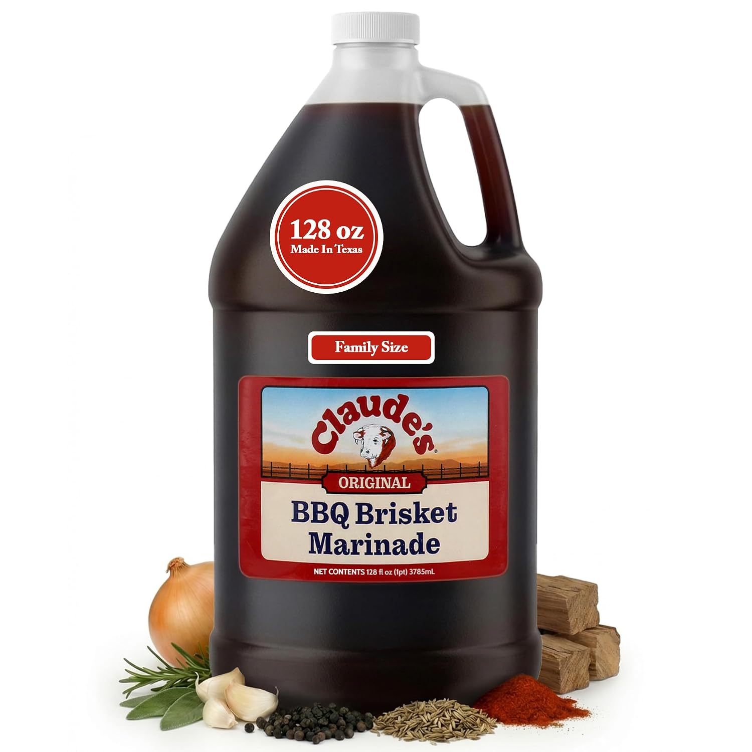 Claude's BBQ Brisket Marinade Sauce, Gluten Free Texas Style, 128 oz | Restaurant-size gallon of smoky Texas tenderizing brisket marinade - all natural & gluten free.
