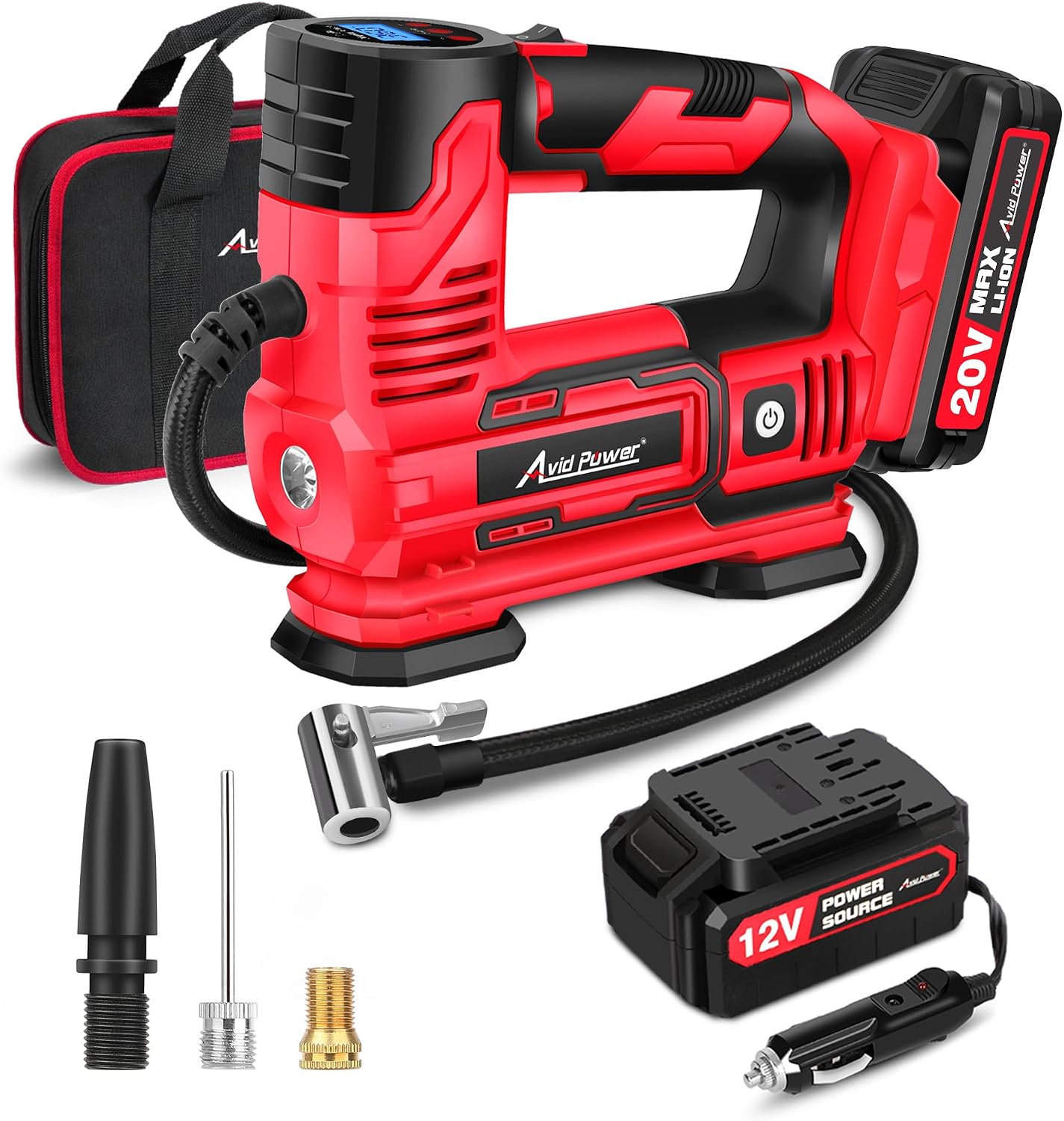 AVID POWER 20V Rechargeable Cordless Tire Inflator Portable Air Compressor