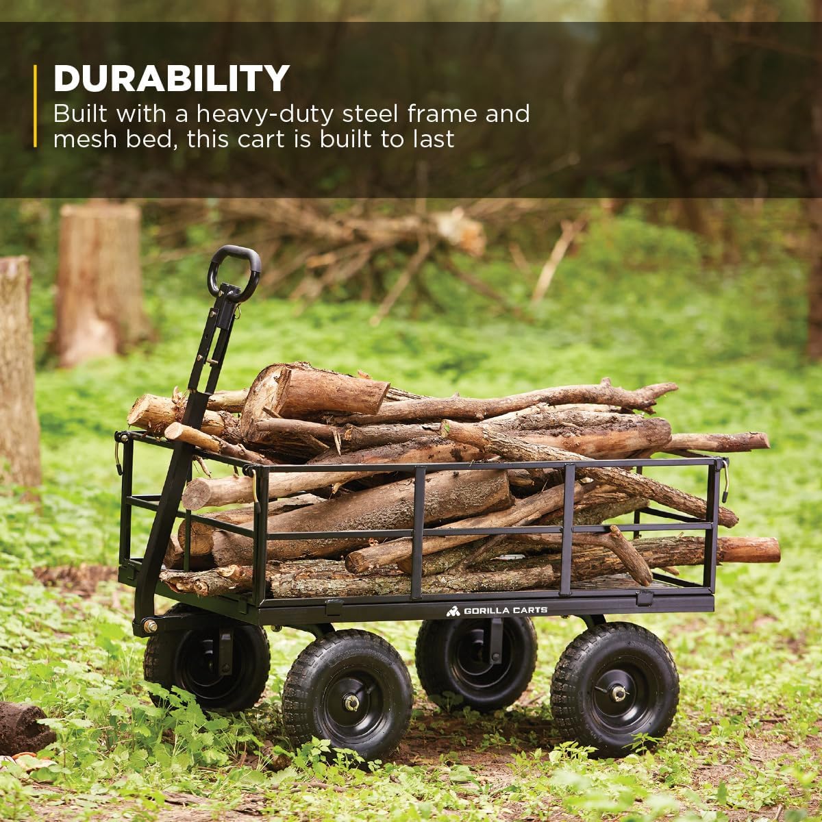 Gorilla Carts 800-Pound Capacity Heavy Duty Steel Mesh Versatile Utility Garden Wagon with Easy Grip Handle for Outdoor Hauling, Red, Model GOR800-COM | 800-lb Capacity Steel Utility Garden Cart for Homeowners and Contractors Hauling Firewood, Bricks and…