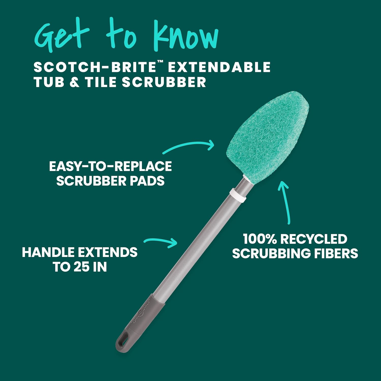 Scotch-Brite Extendable Tub & Tile Scrubber Kit, Includes 1 Handle and 3 Non-Scratch Scrubber Pads