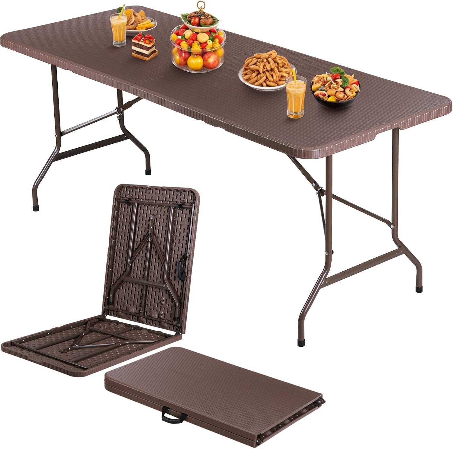 ZENY 6ft Folding Table, Portable Picnic Table, Plastic Table for Indoor Outdoor Picnic, Party, Camping, Heavy Duty Fold-up Table with Handle, White