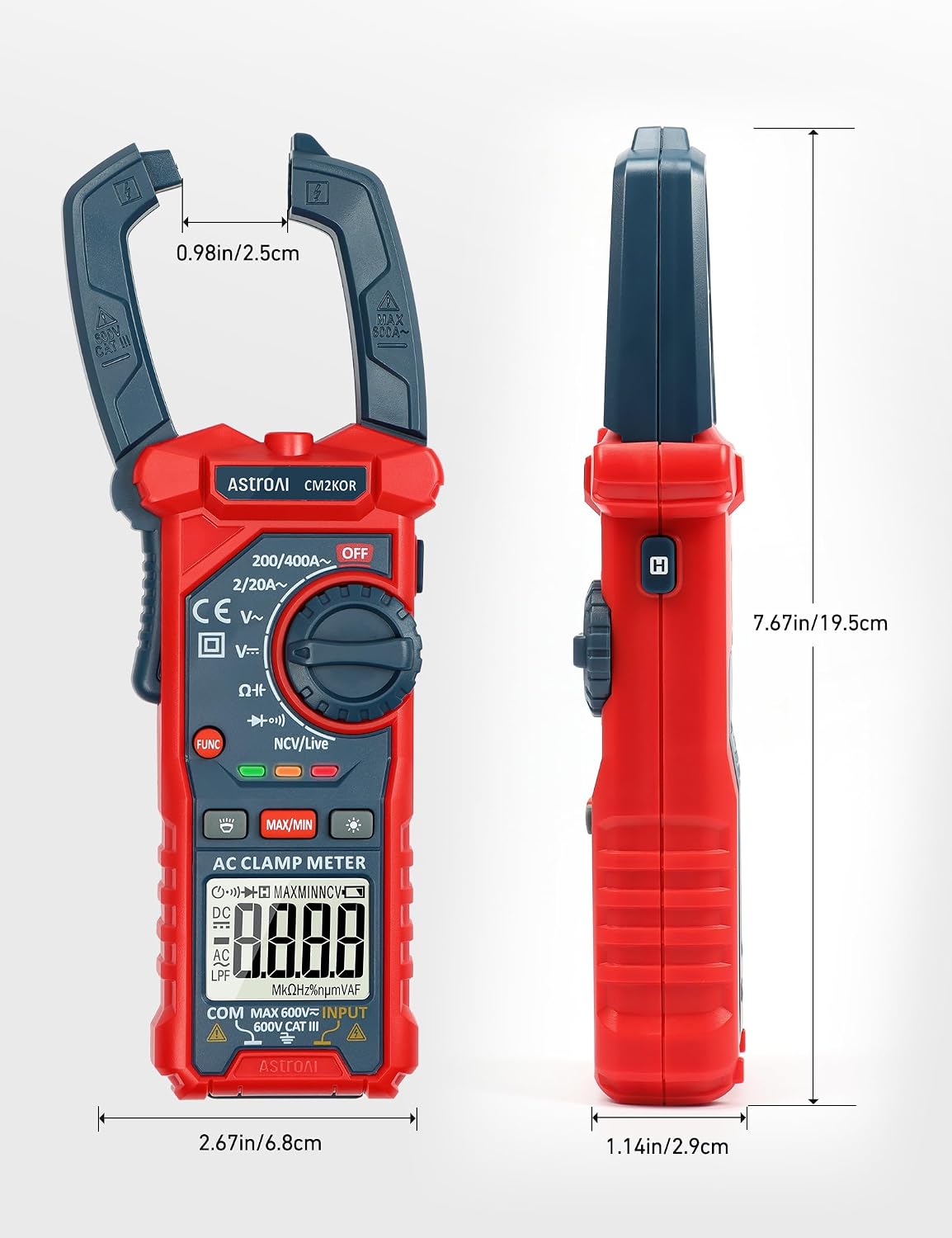 AstroAI Digital Clamp Meter Multimeter 2000 Counts Amp Voltage Tester Auto-ranging with AC/DC Voltage, AC Current, Resistance, Capacitance, Continuity