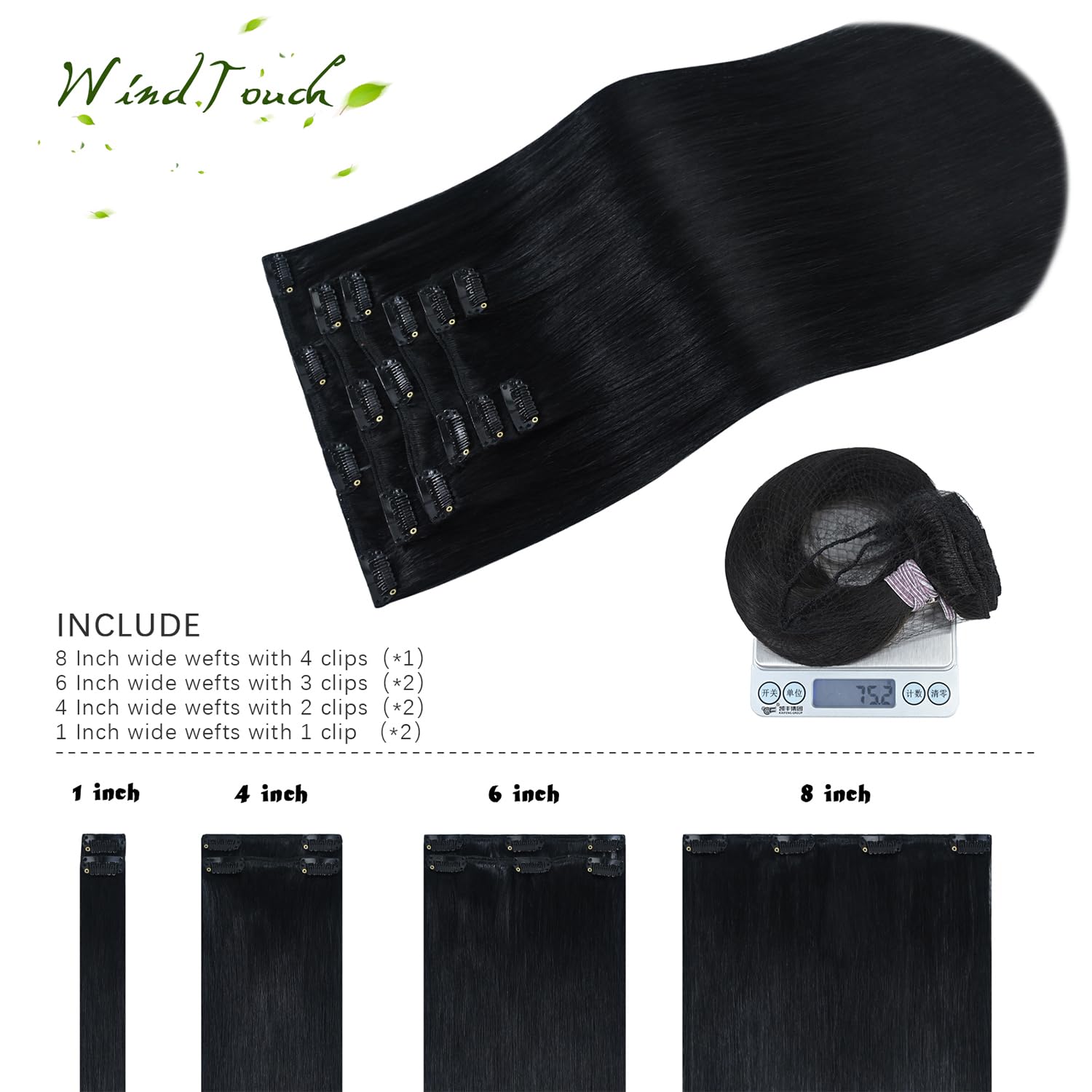 WindTouch Clip In Hair Extensions Human Hair Mixed Bleach Blonde 18Inch 75g Hair Extensions for Women Remy Blonde Extensions Clip in #18p613 7PCS