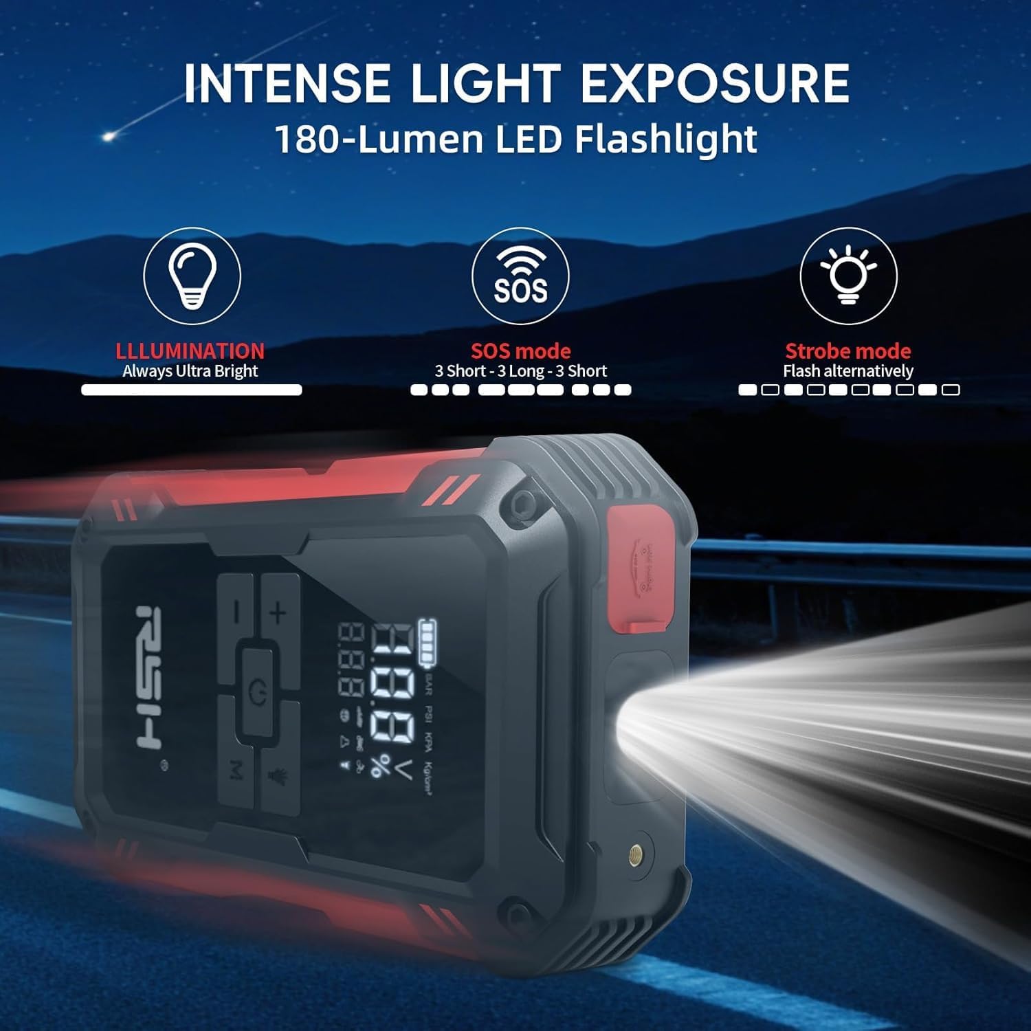 RSH Car Jump Starter with Air Compressor 4000A Peak Battery Jump Starter 14.8V, 150PSI Inflator Auto Booster 15000mAh Jump Box (up to 10L Gas