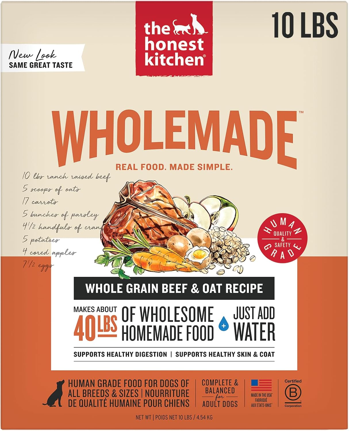 The Honest Kitchen Human Grade Wholemade™ Dehydrated Whole Grain Dog Food - Complete & Balanced Meal or Topper - Beef & Oat